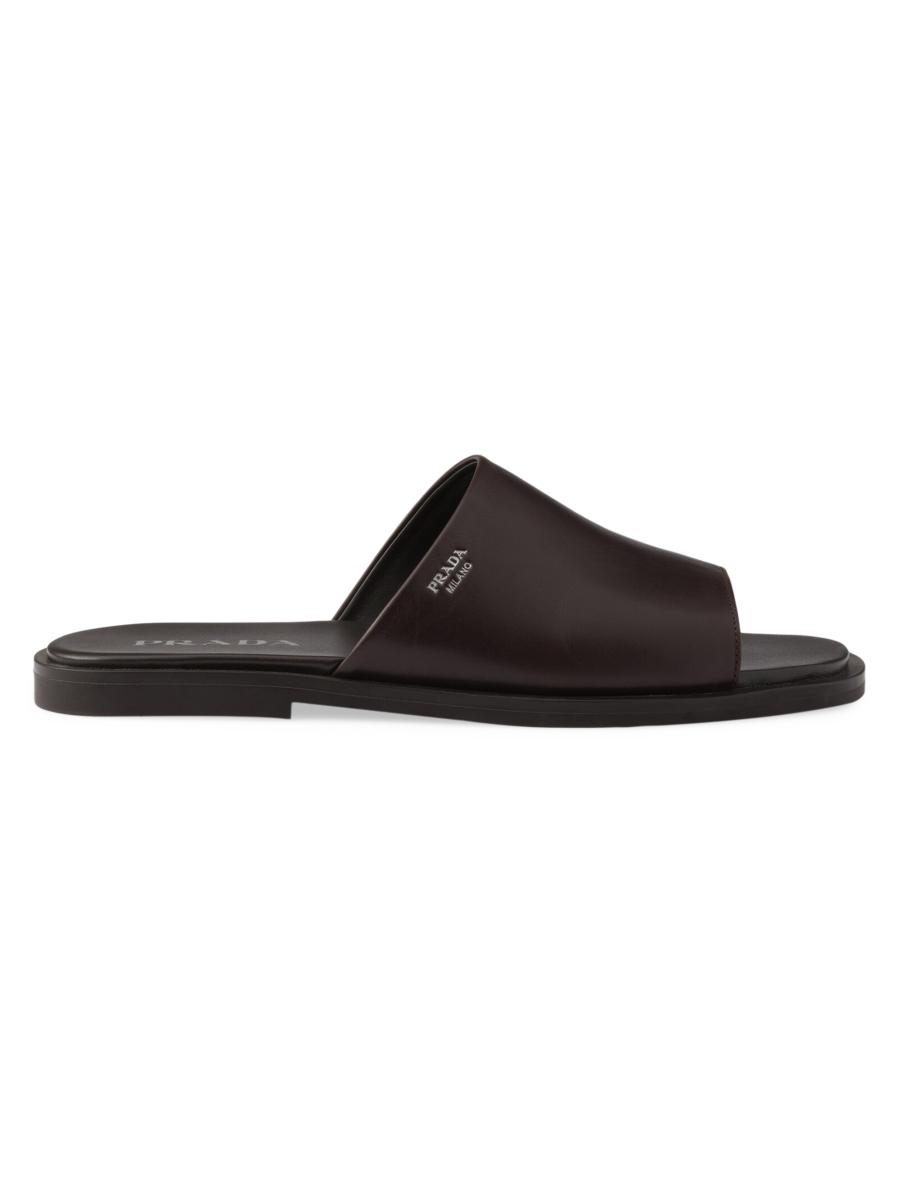 Prada Leather Slides In Black