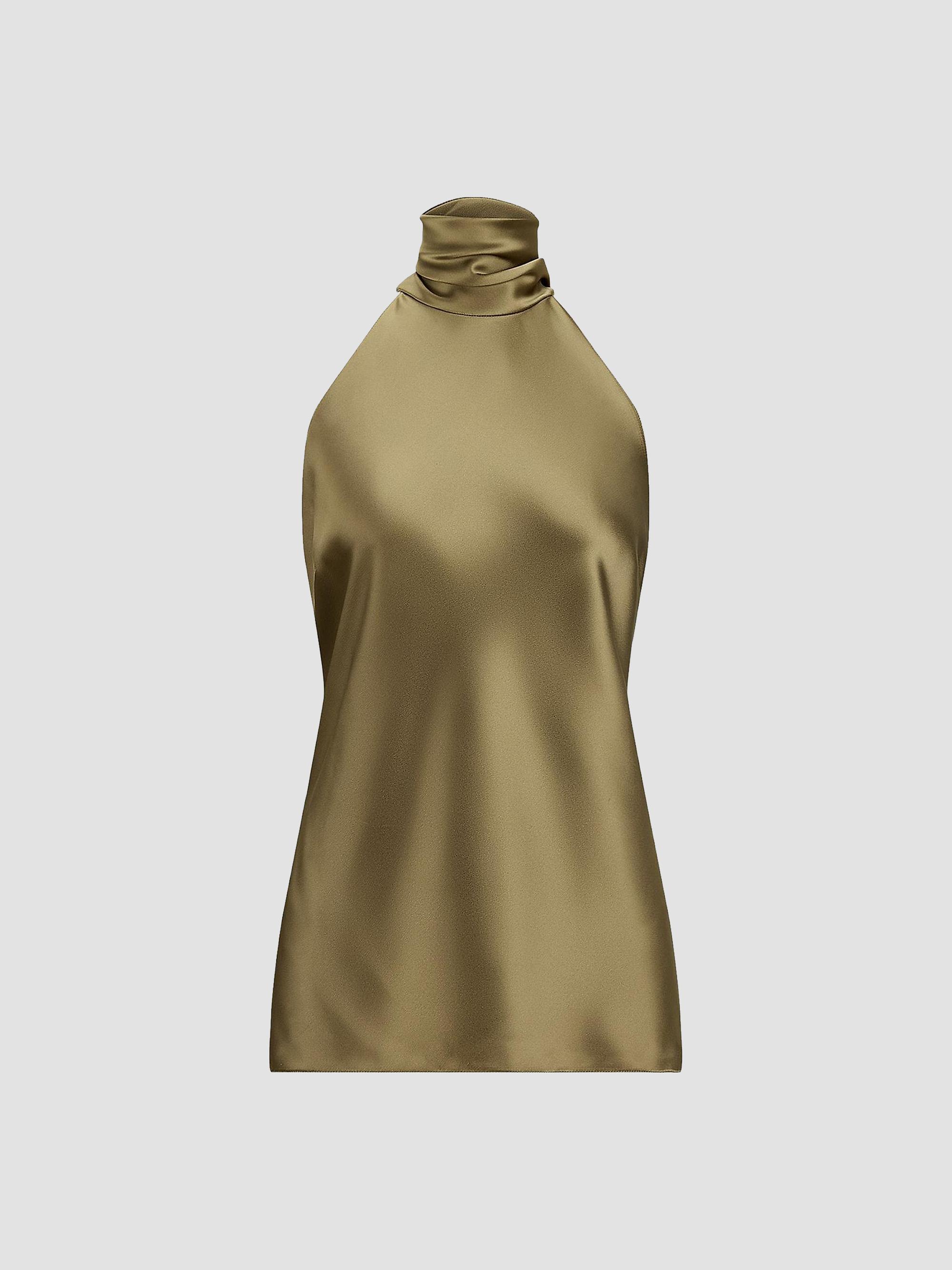 Ralph Lauren Collection Women's Chilton Satin Halter Blouse - Porcini