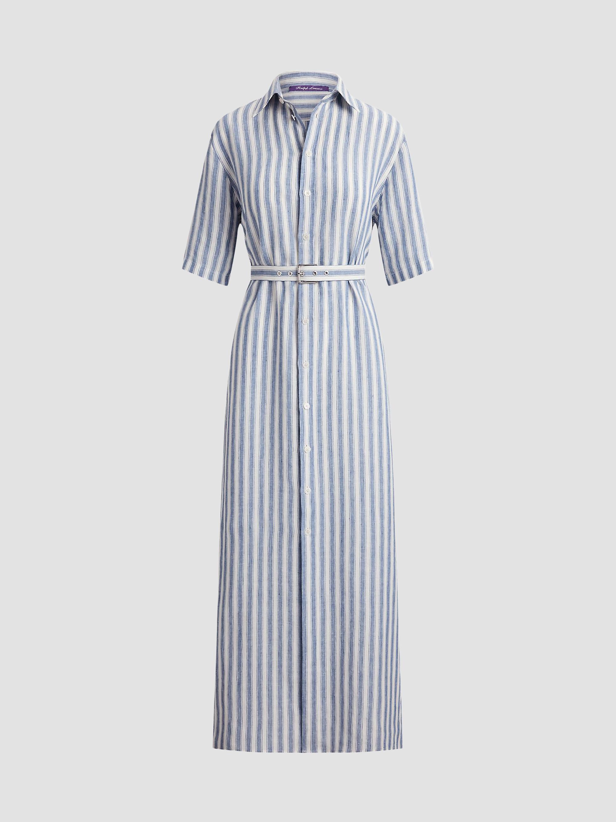 Ralph Lauren Collection Women's Carol Umbrella Stripe Linen Shirtdress - Chambray Blue Cream