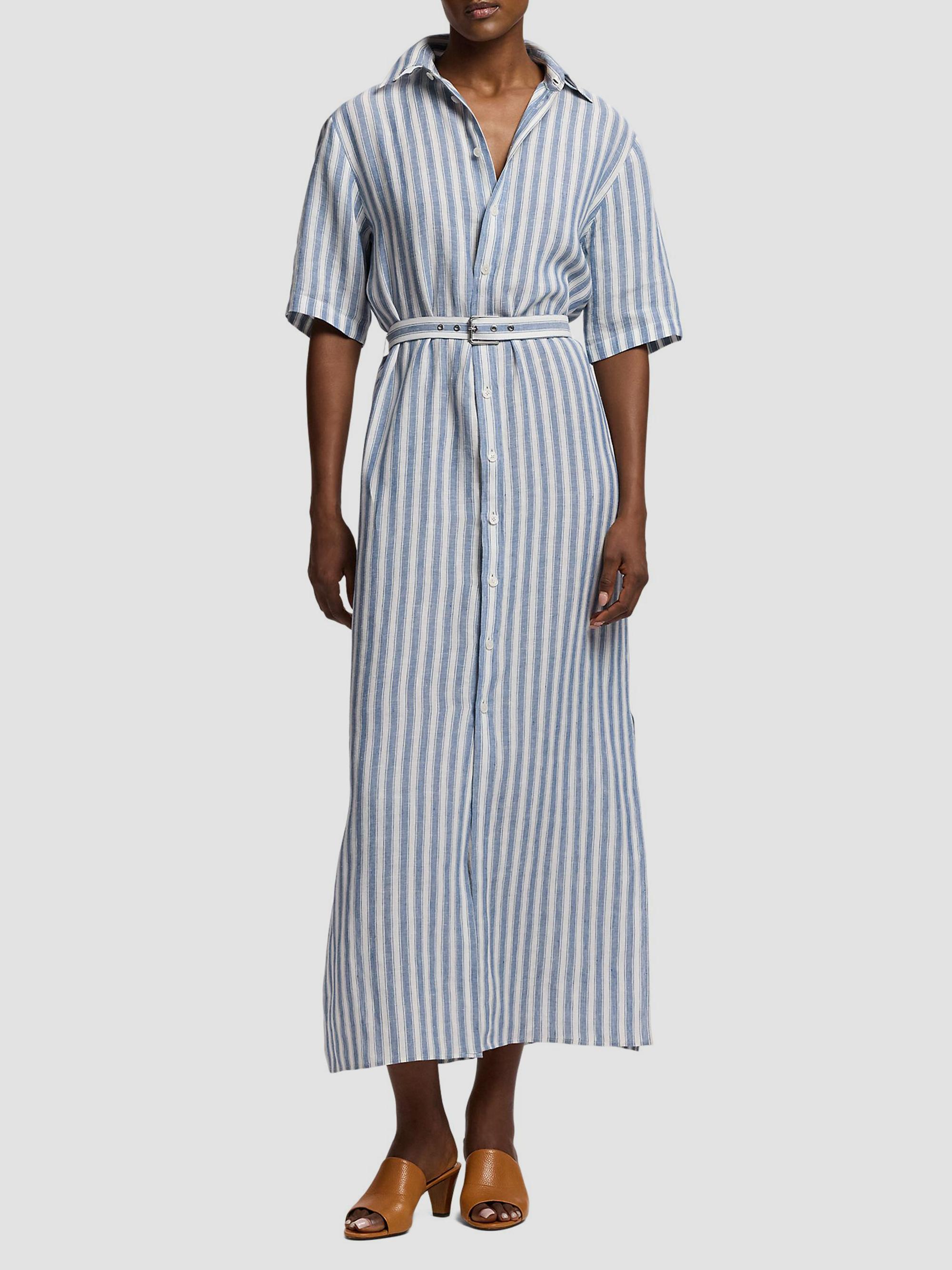 Ralph Lauren Collection Women's Carol Umbrella Stripe Linen Shirtdress - Chambray Blue Cream | Thumbnail 3