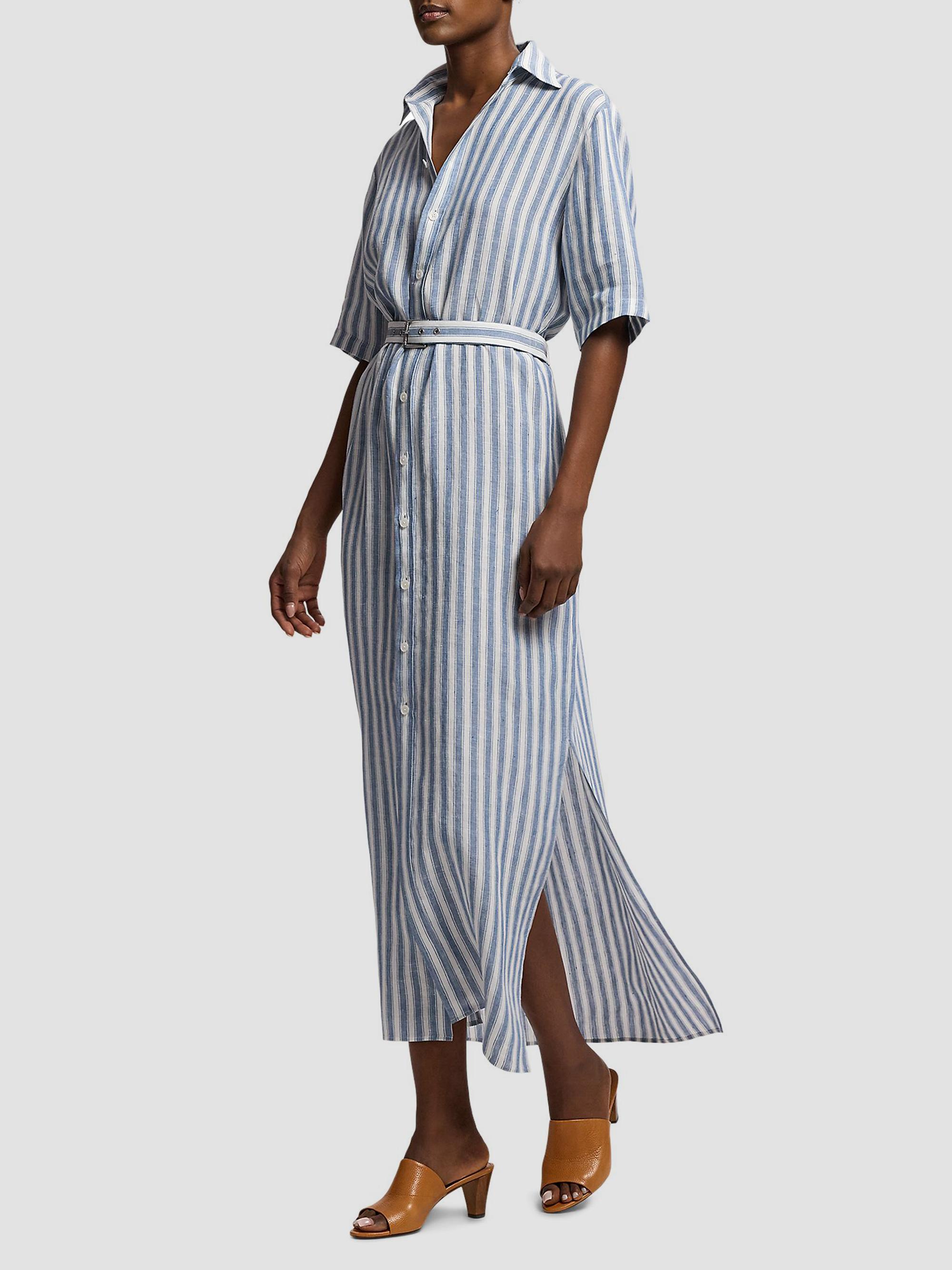Ralph Lauren Collection Women's Carol Umbrella Stripe Linen Shirtdress - Chambray Blue Cream | Thumbnail 4