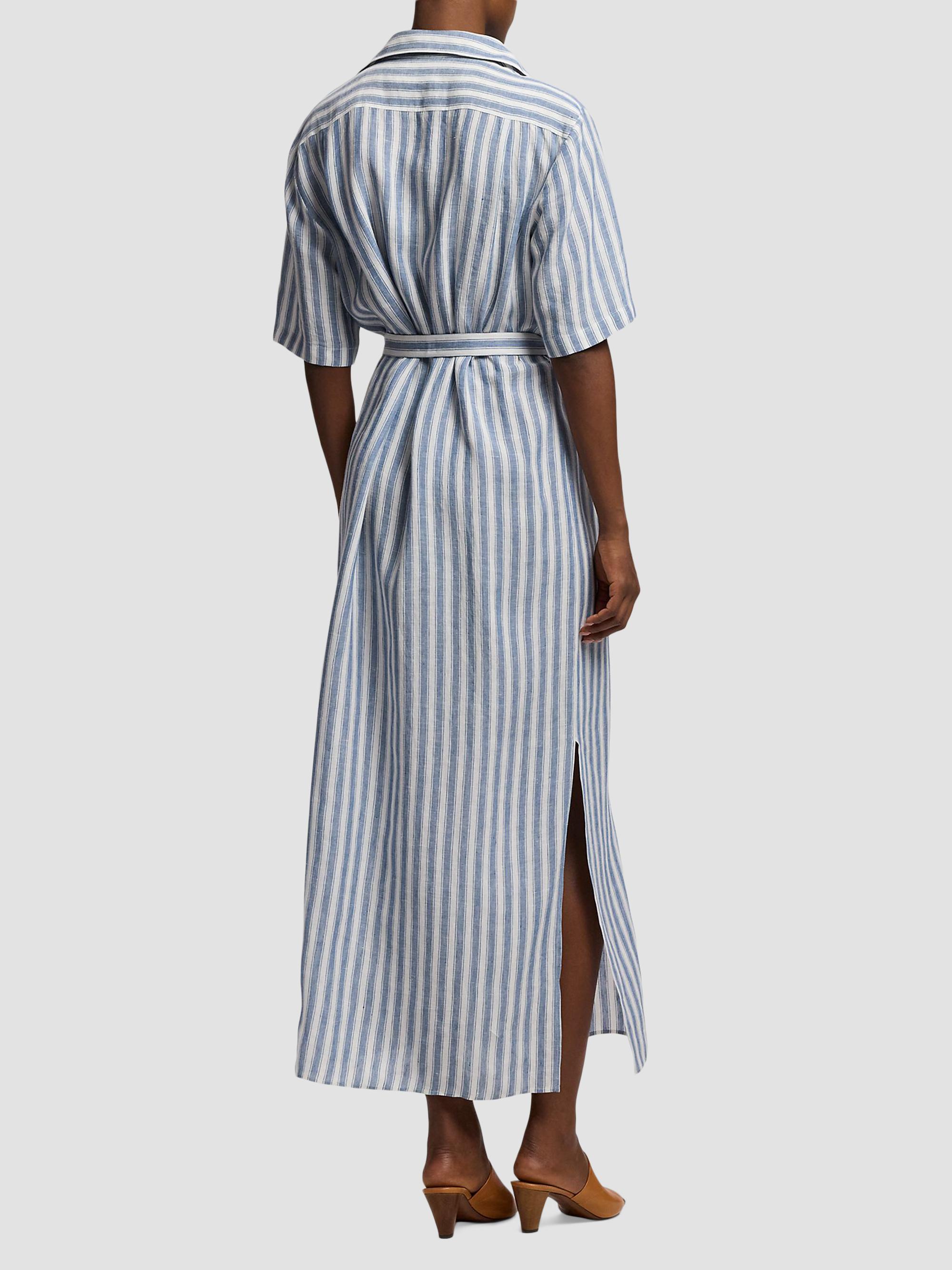 Ralph Lauren Collection Women's Carol Umbrella Stripe Linen Shirtdress - Chambray Blue Cream | Thumbnail 5