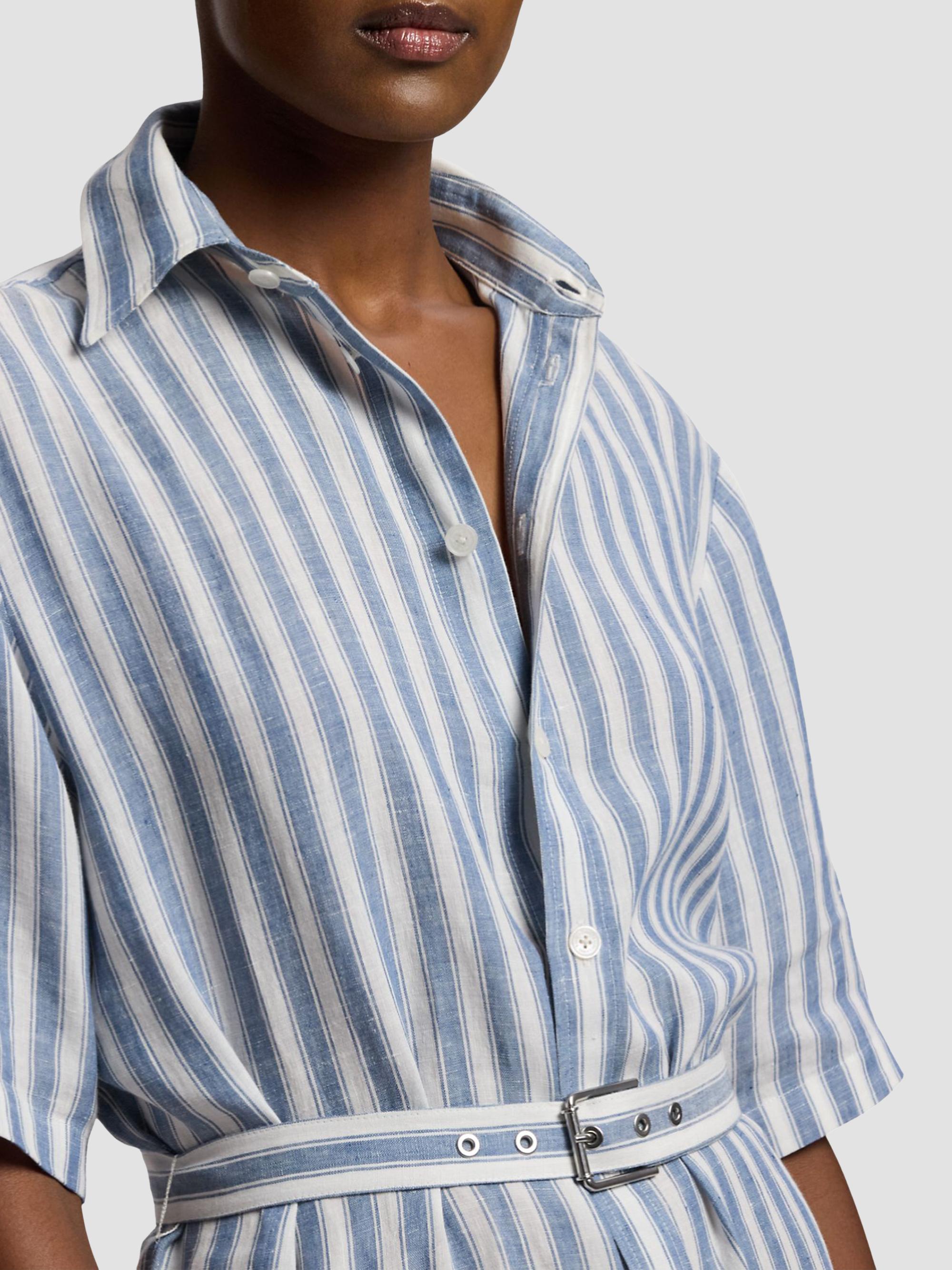 Ralph Lauren Collection Women's Carol Umbrella Stripe Linen Shirtdress - Chambray Blue Cream | Thumbnail 6