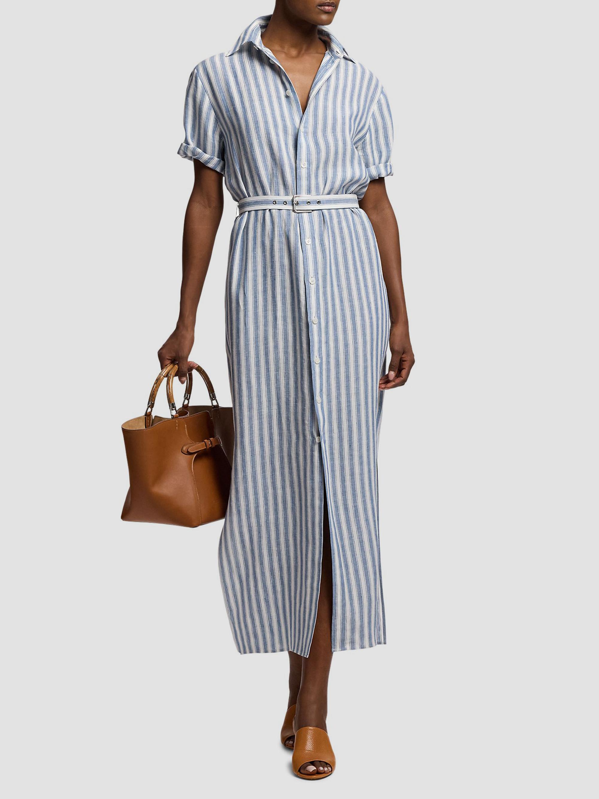 Ralph Lauren Collection Women's Carol Umbrella Stripe Linen Shirtdress - Chambray Blue Cream | Thumbnail 2