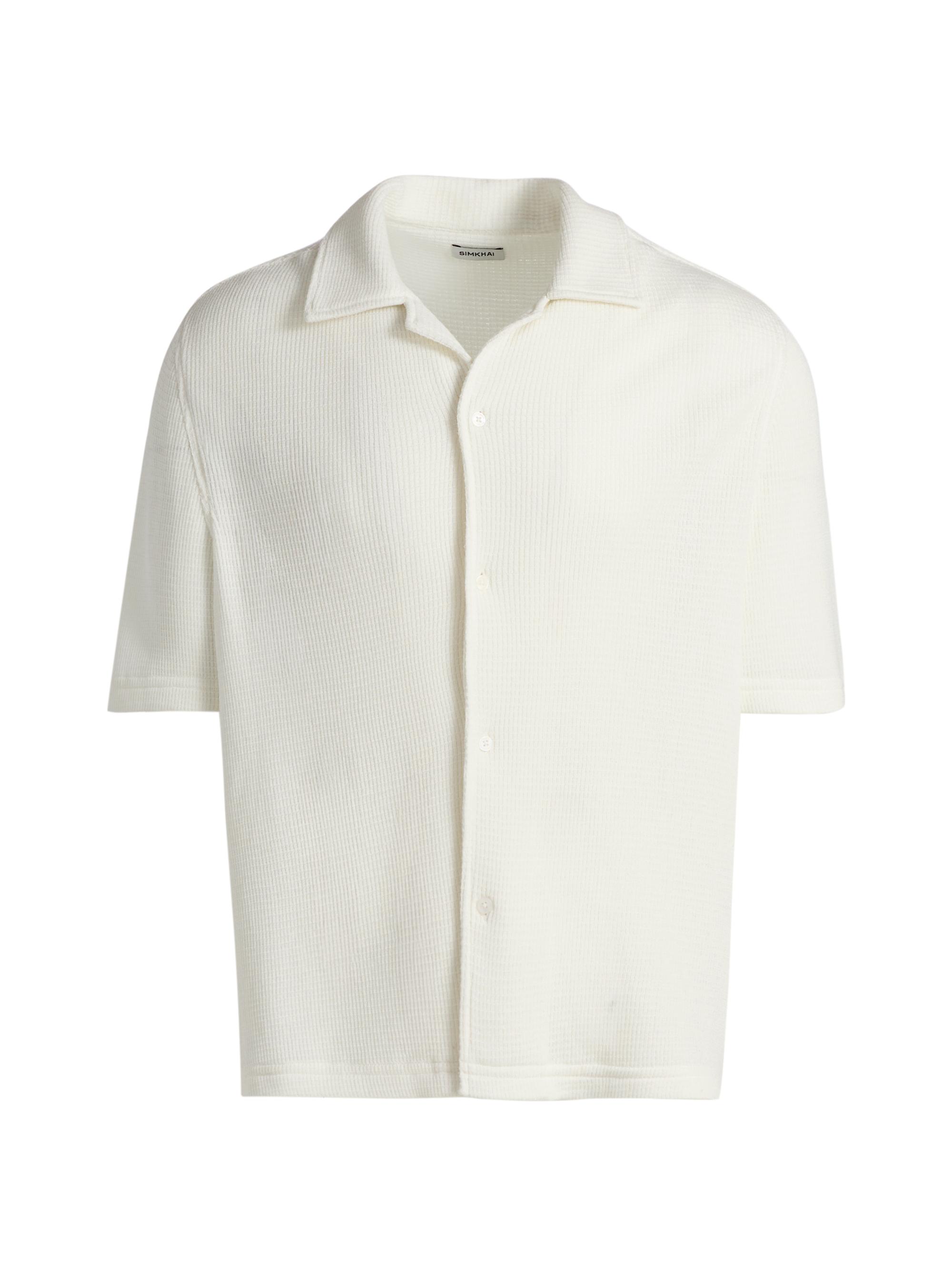 SIMKHAI Men's Troy Rib-Knit Shirt - White
