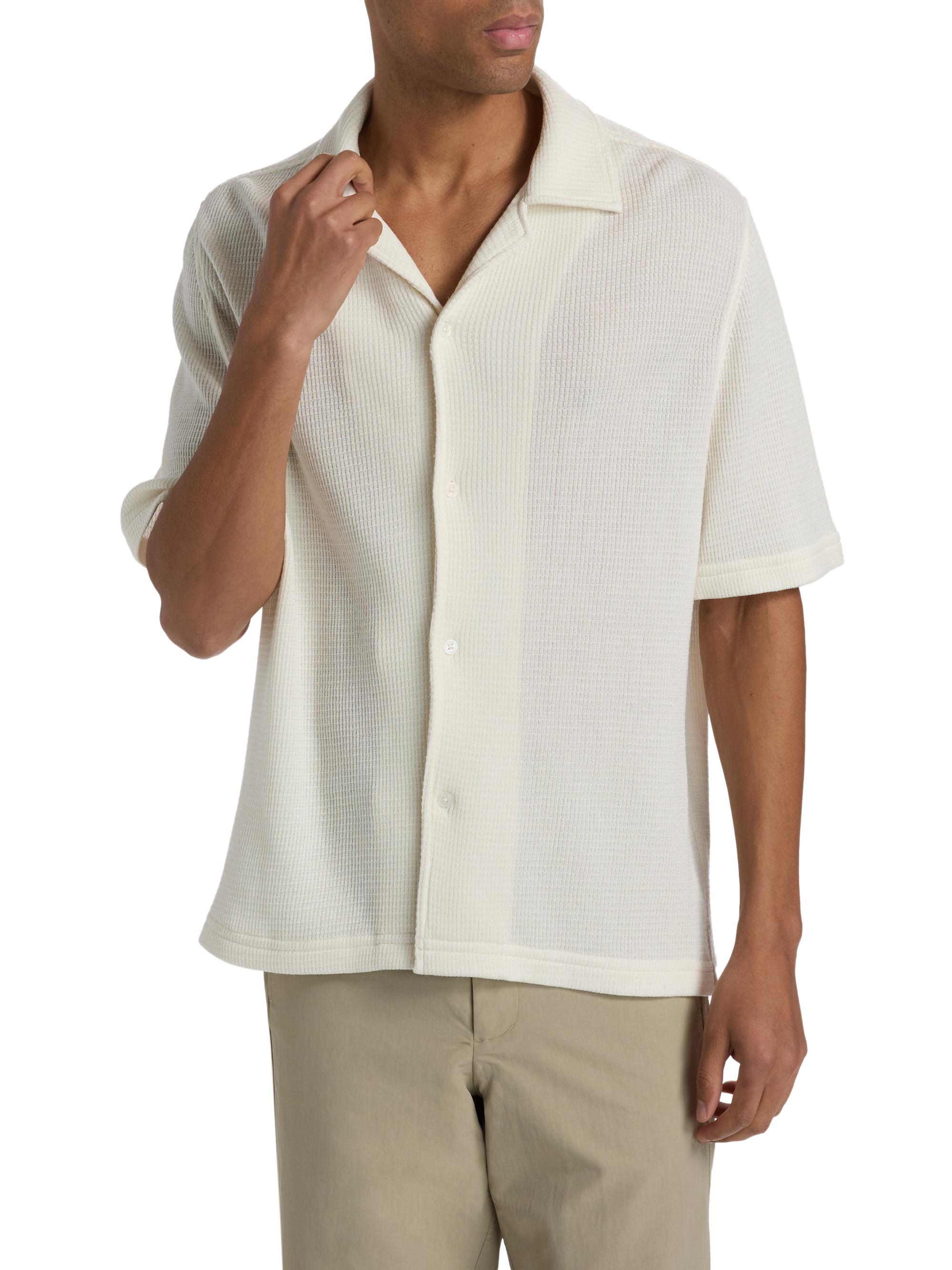 SIMKHAI Men's Troy Rib-Knit Shirt - White | Thumbnail 3