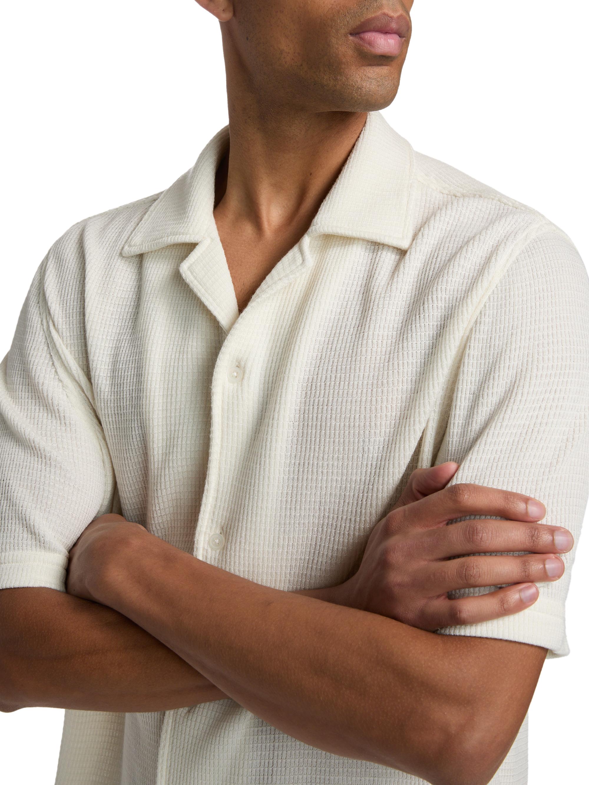 SIMKHAI Men's Troy Rib-Knit Shirt - White | Thumbnail 6
