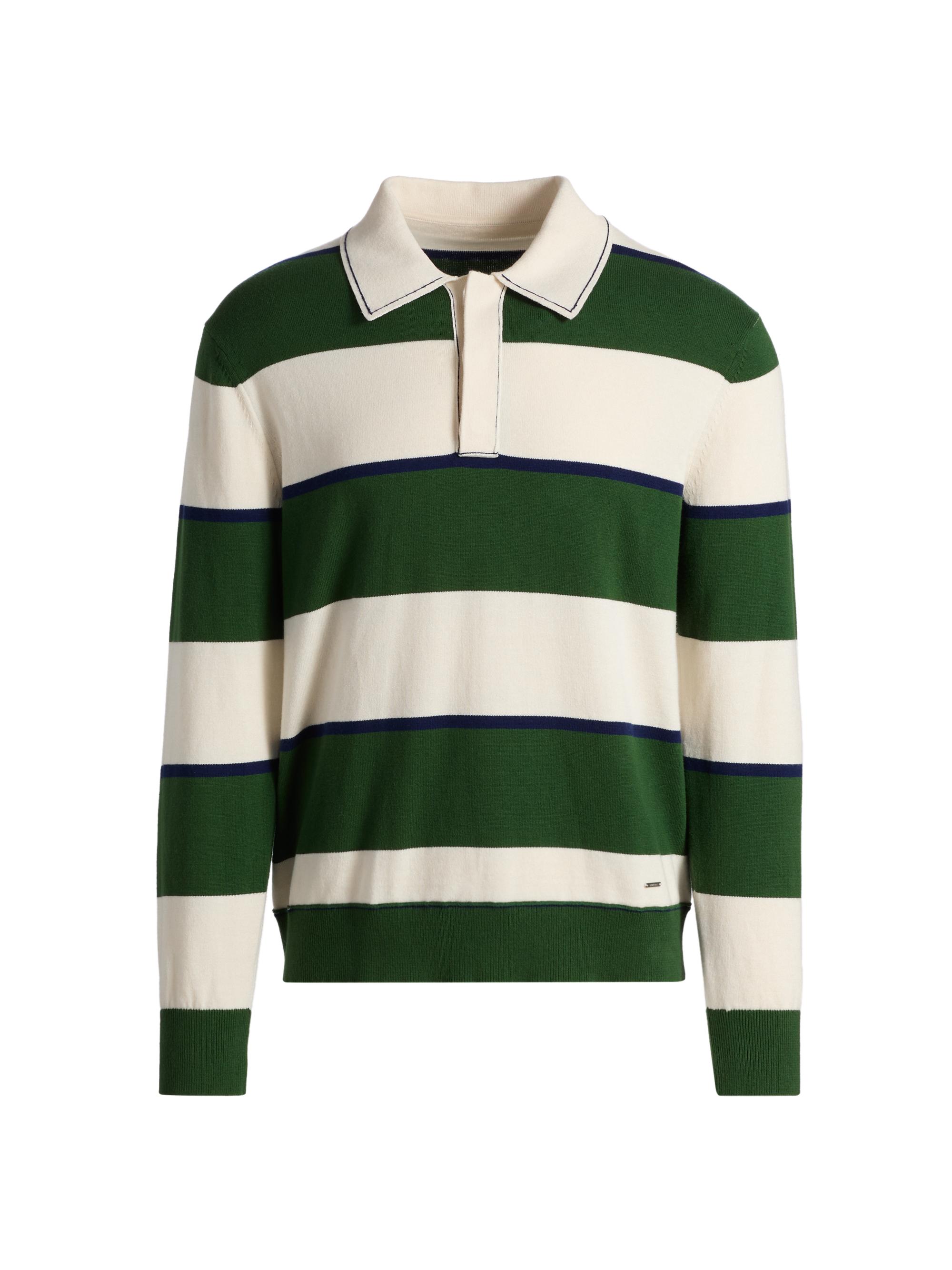 SIMKHAI Men's Louis Cotton-Cashmere Rugby Shirt - Serrano Rugby Stripe
