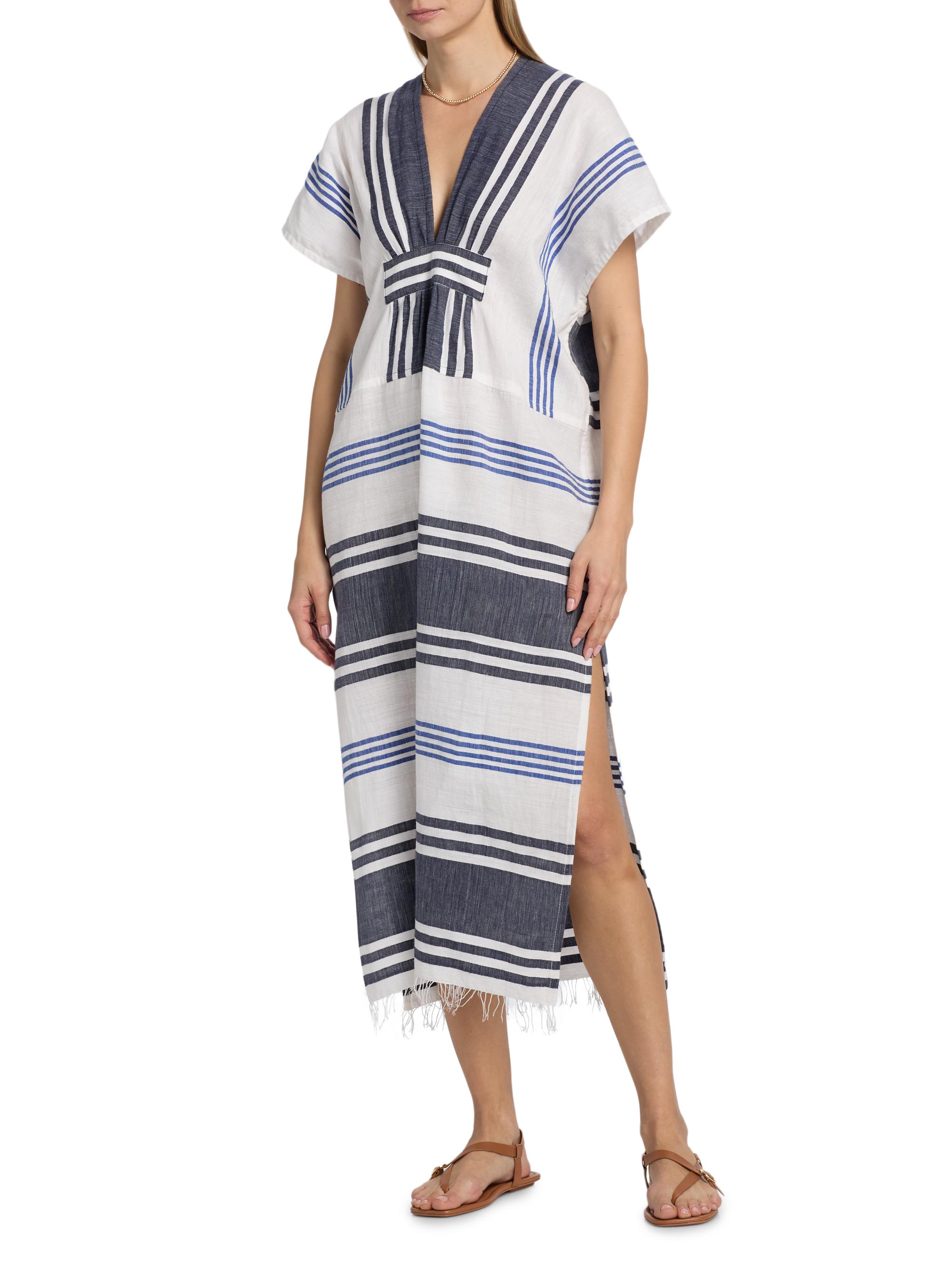 lemlem Women's Gasira Striped Cotton Caftan Cover-Up - Marina Blue | Thumbnail 3