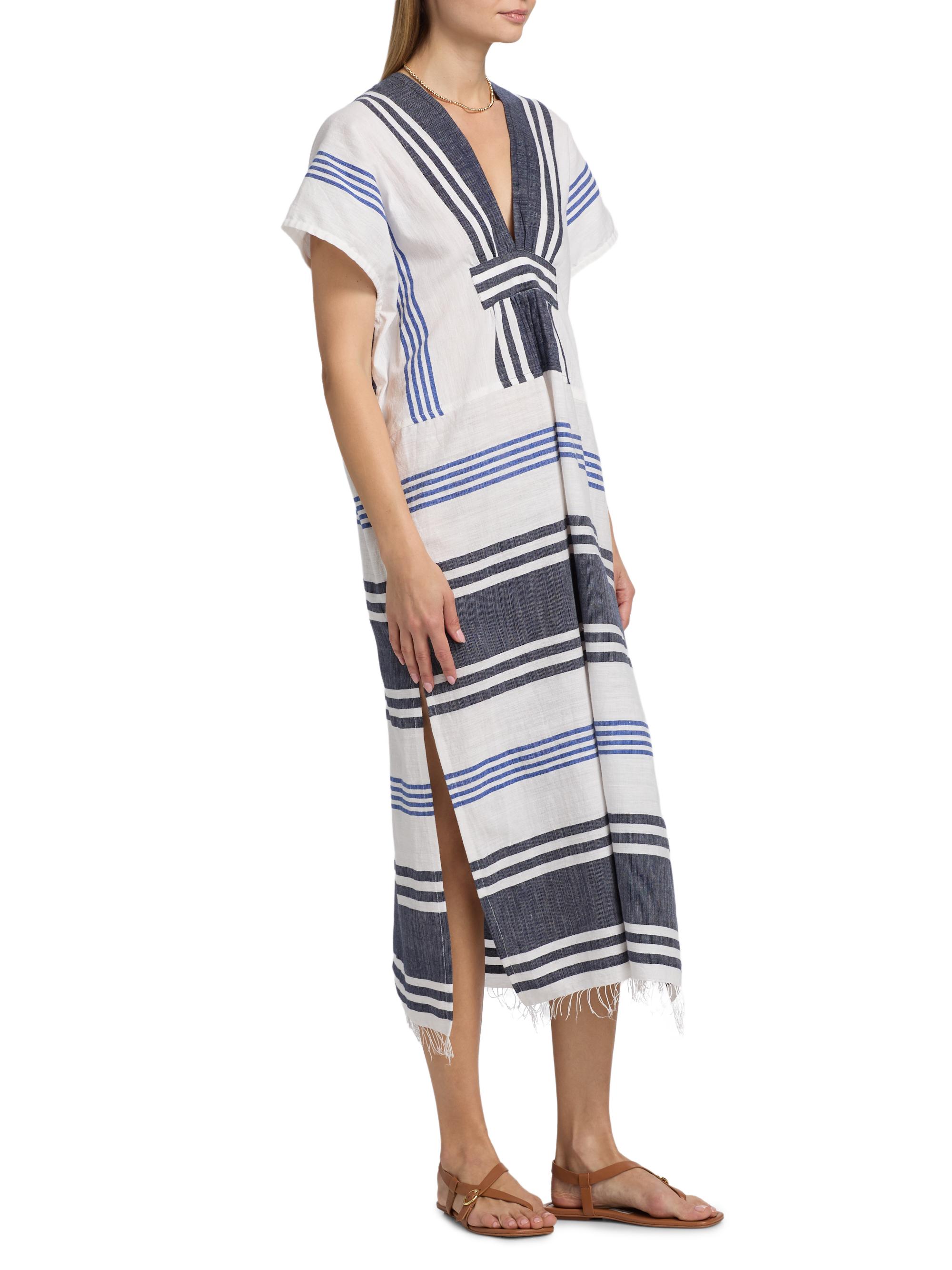 lemlem Women's Gasira Striped Cotton Caftan Cover-Up - Marina Blue | Thumbnail 4
