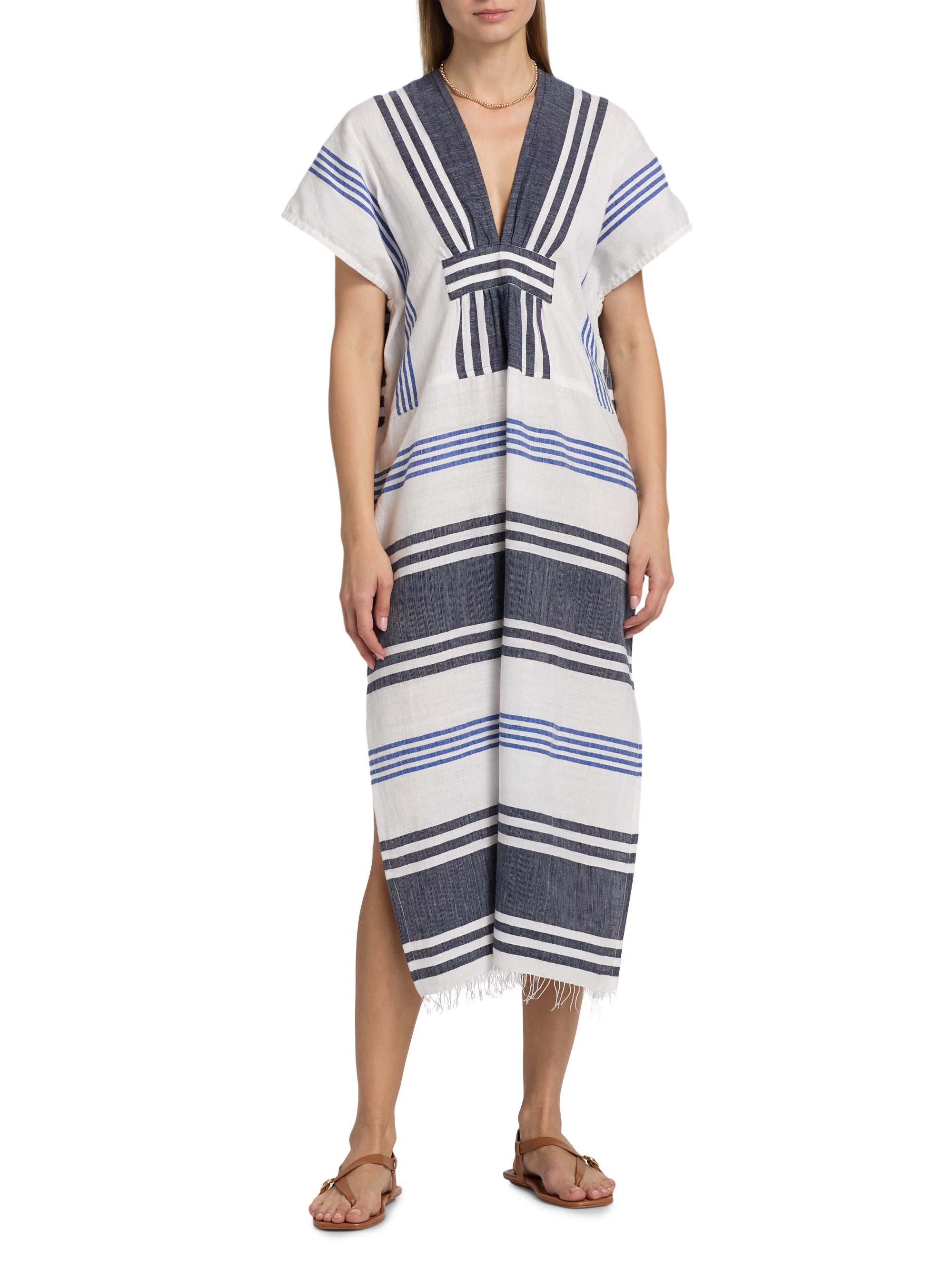lemlem Women's Gasira Striped Cotton Caftan Cover-Up - Marina Blue | Thumbnail 2