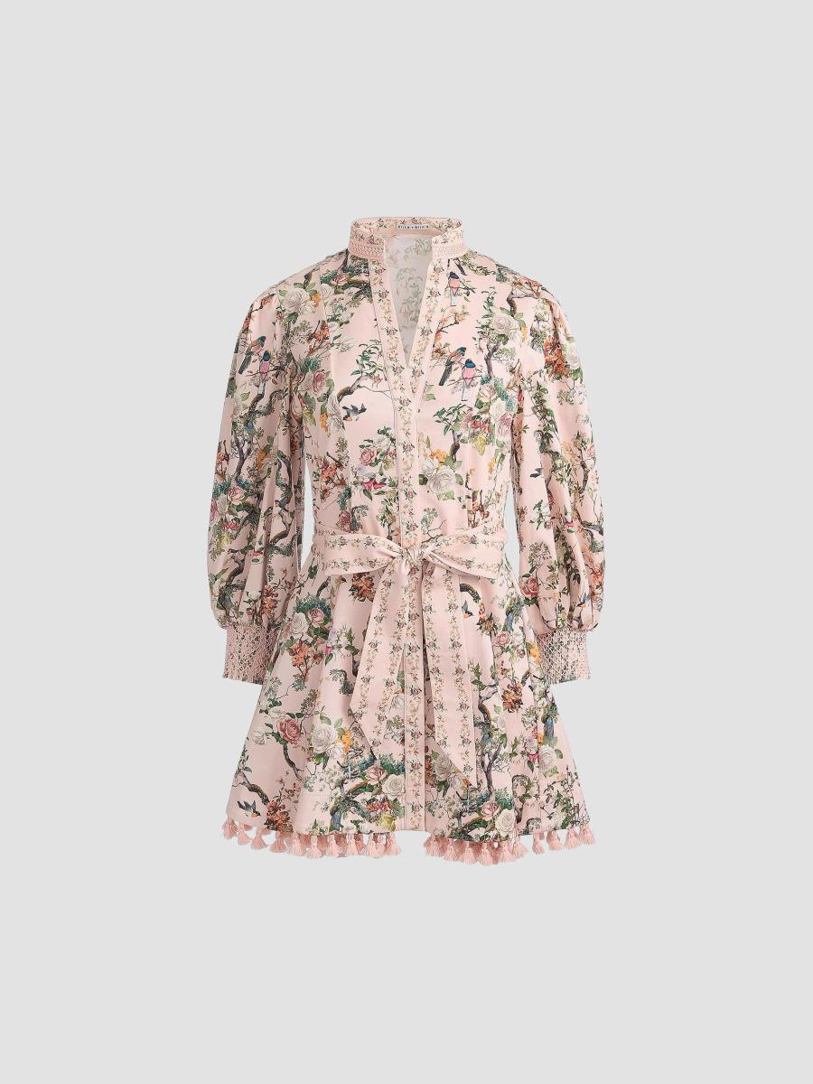 ALICE + OLIVIA Lucy Stretch-Cotton Tie-Waist Minidress | Saks