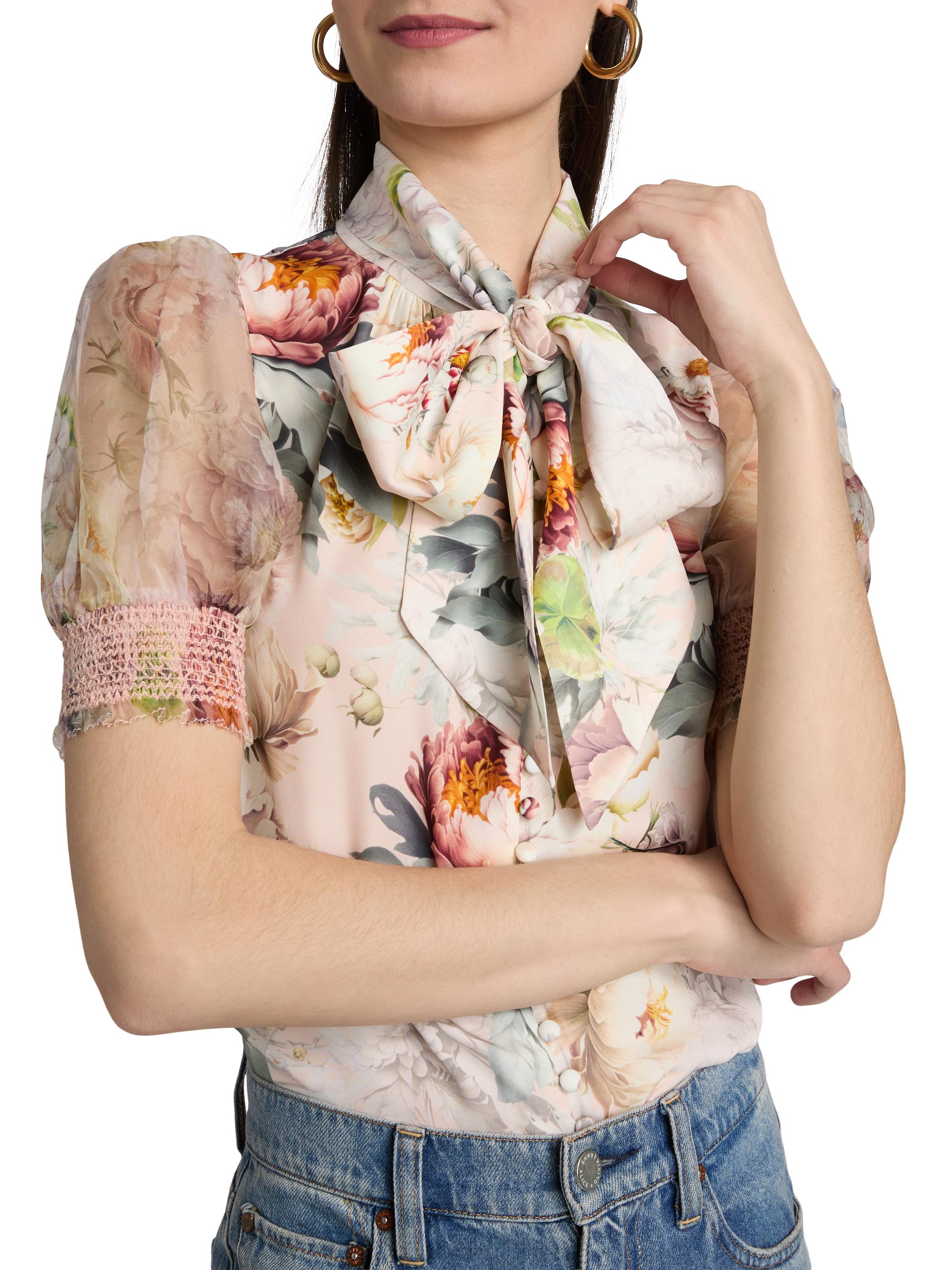 ALICE + OLIVIA Brentley Floral Tieneck Blouse | Saks Fifth Avenue