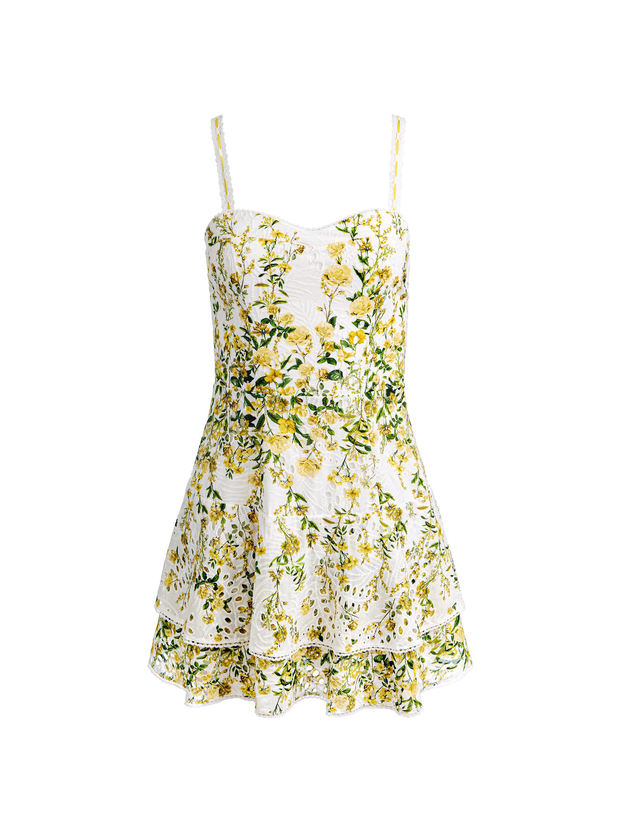 ALICE + OLIVIA Women's Meredith Floral Cotton Tiered Minidress - Fresh Air Butter