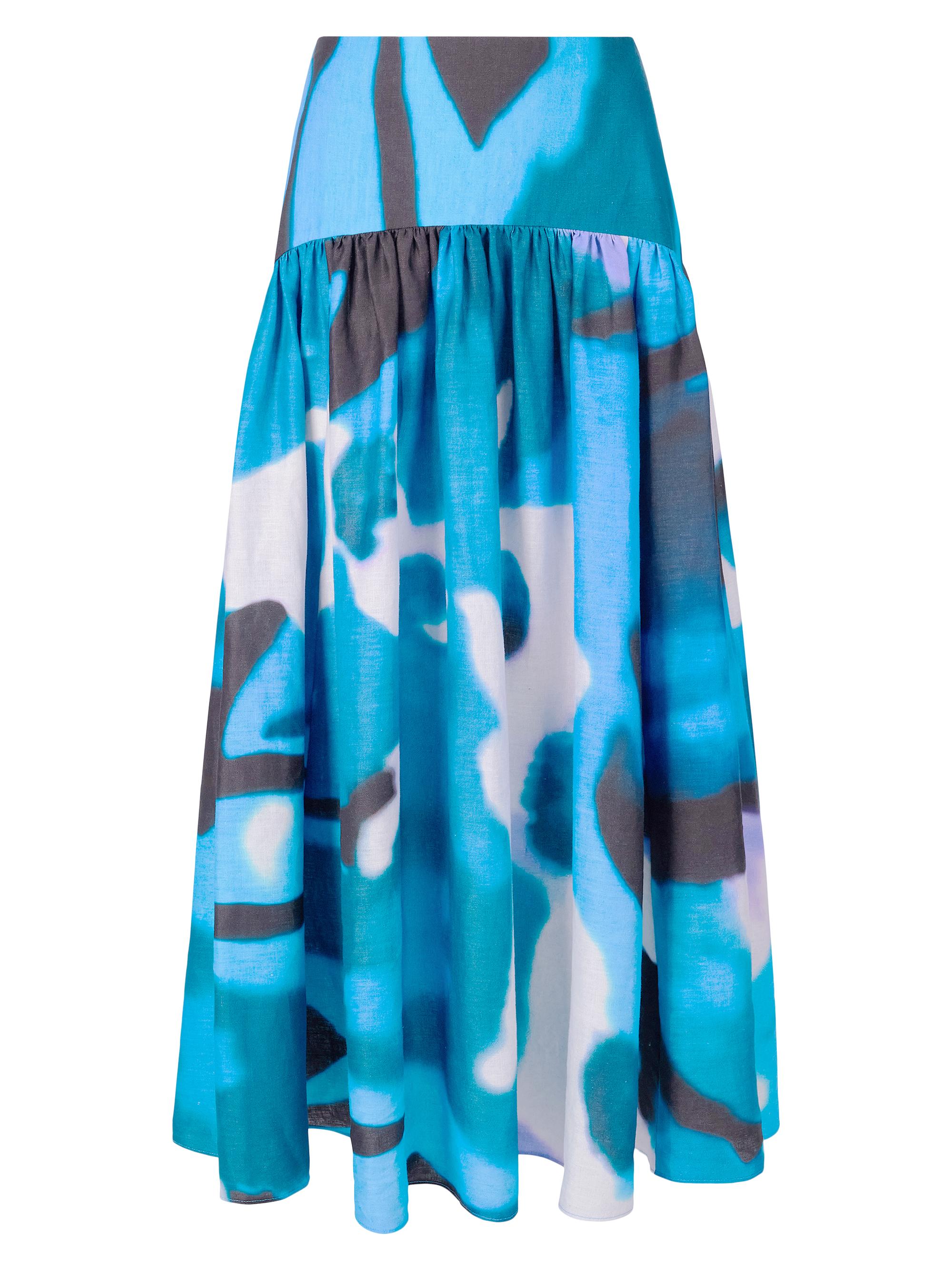 Staud Women's Procida Printed Linen Maxi Skirt - Blue Haze