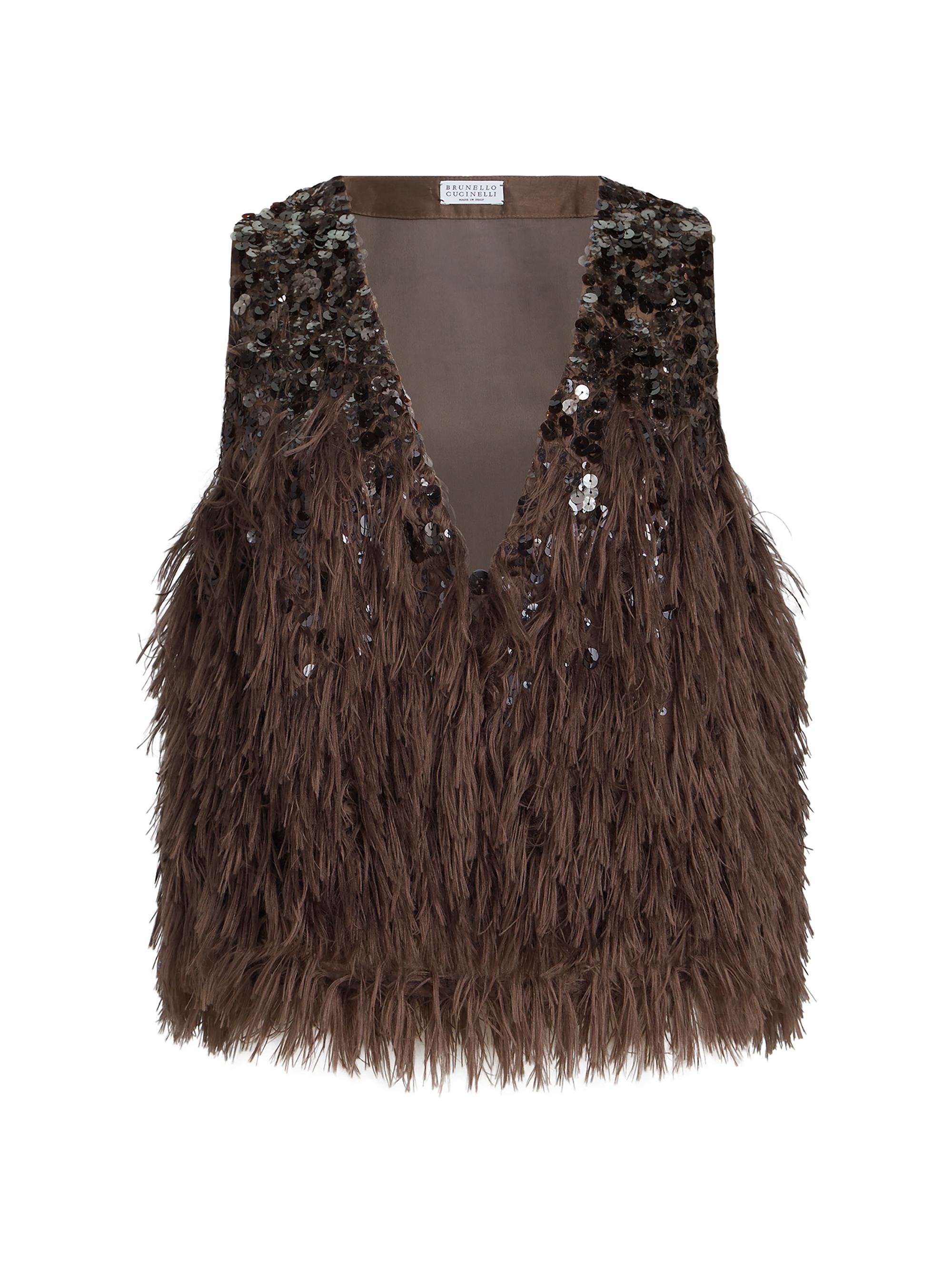 Brunello Cucinelli Women's Dazzling Dégradé Vest in Cotton and Silk Fil Coupé - Bark