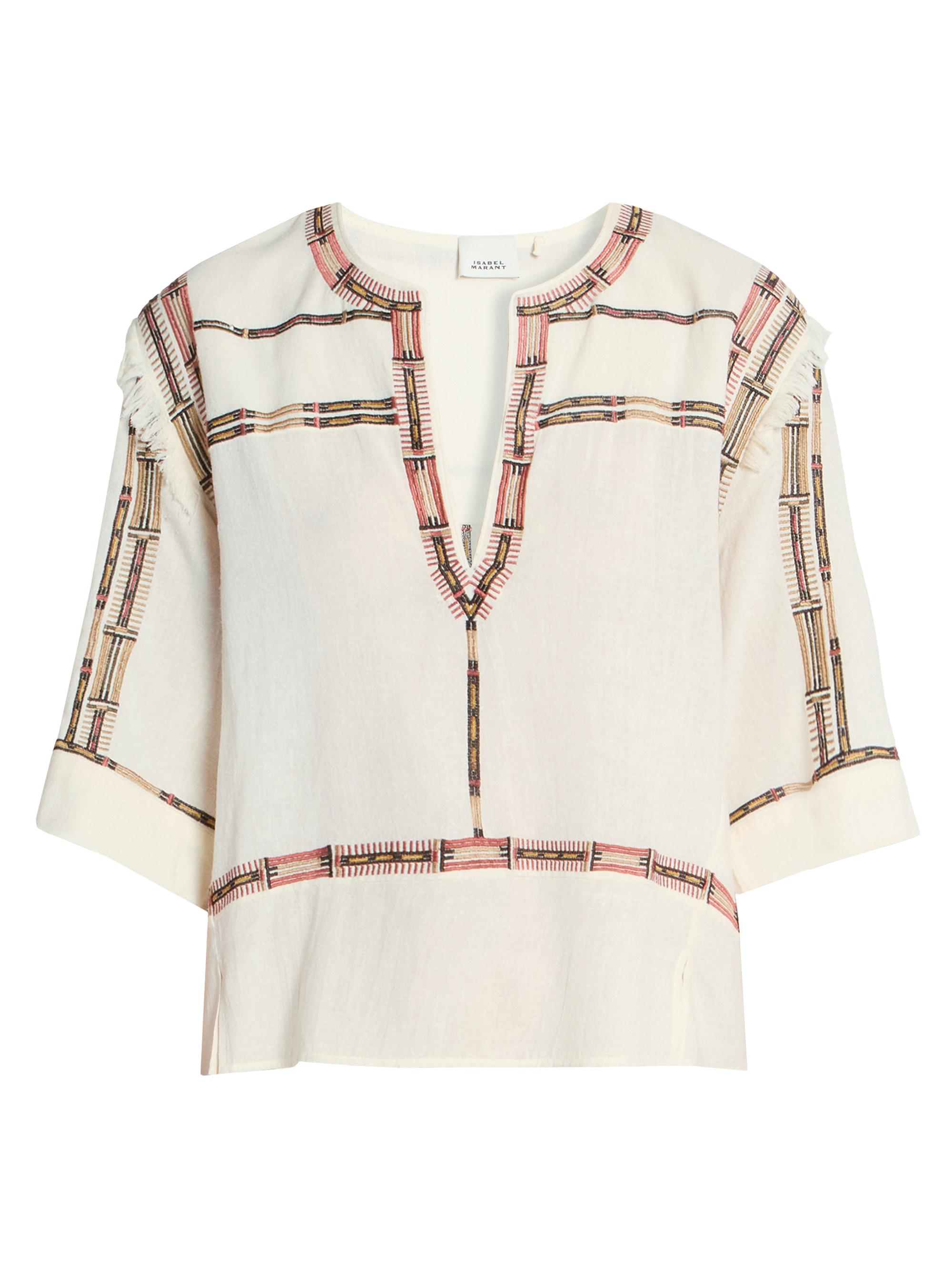Isabel Marant Women's Fiosa Silk Printed-Trim Blouse - Ecru