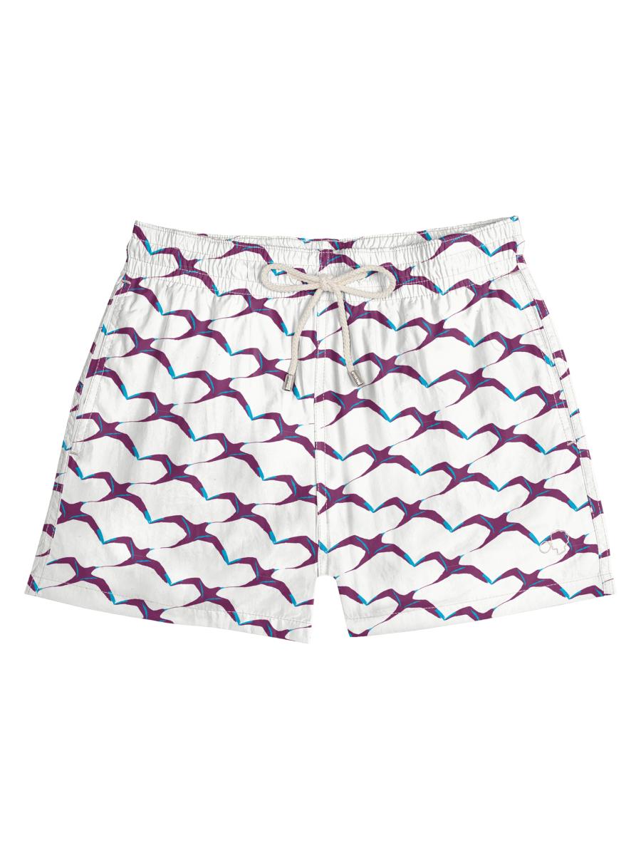 Arrels Barcelona Men's White Birds Swim Shorts In Multi