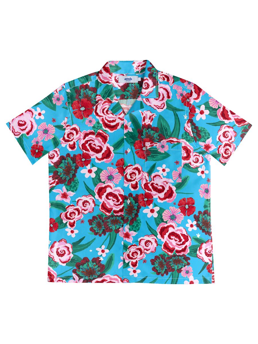Arrels Barcelona Men's Blue Flowers Camp Shirt In Multi