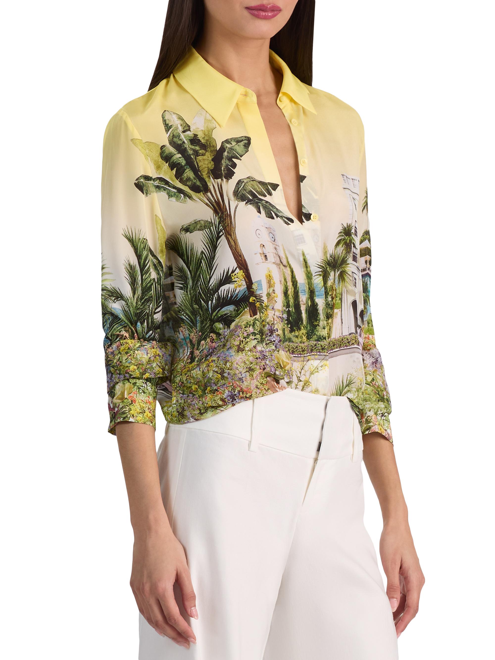 ALICE + OLIVIA Willa Staceface Silk Button-Front Shirt | Saks