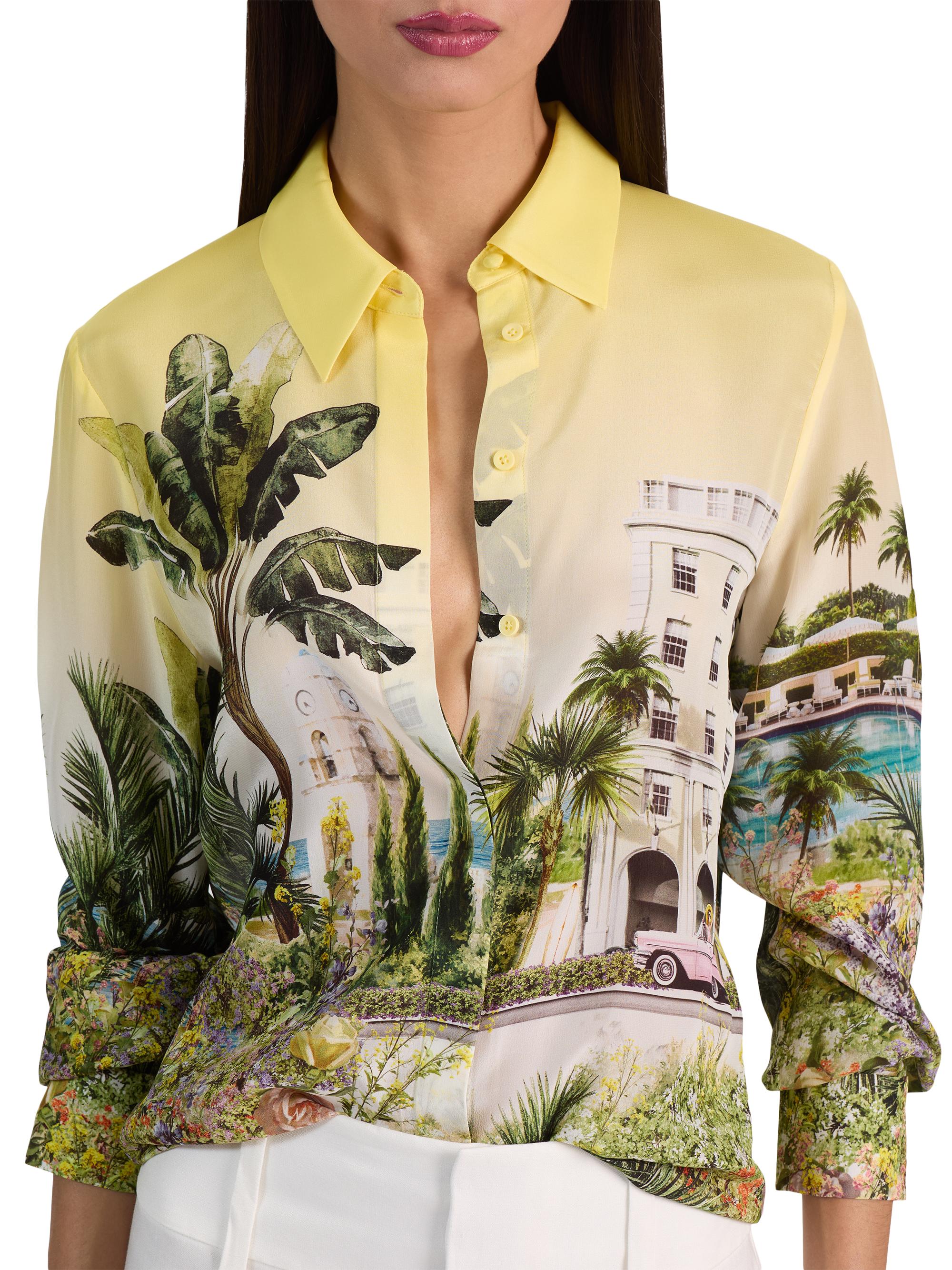 ALICE + OLIVIA Willa Staceface Silk Button-Front Shirt | Saks