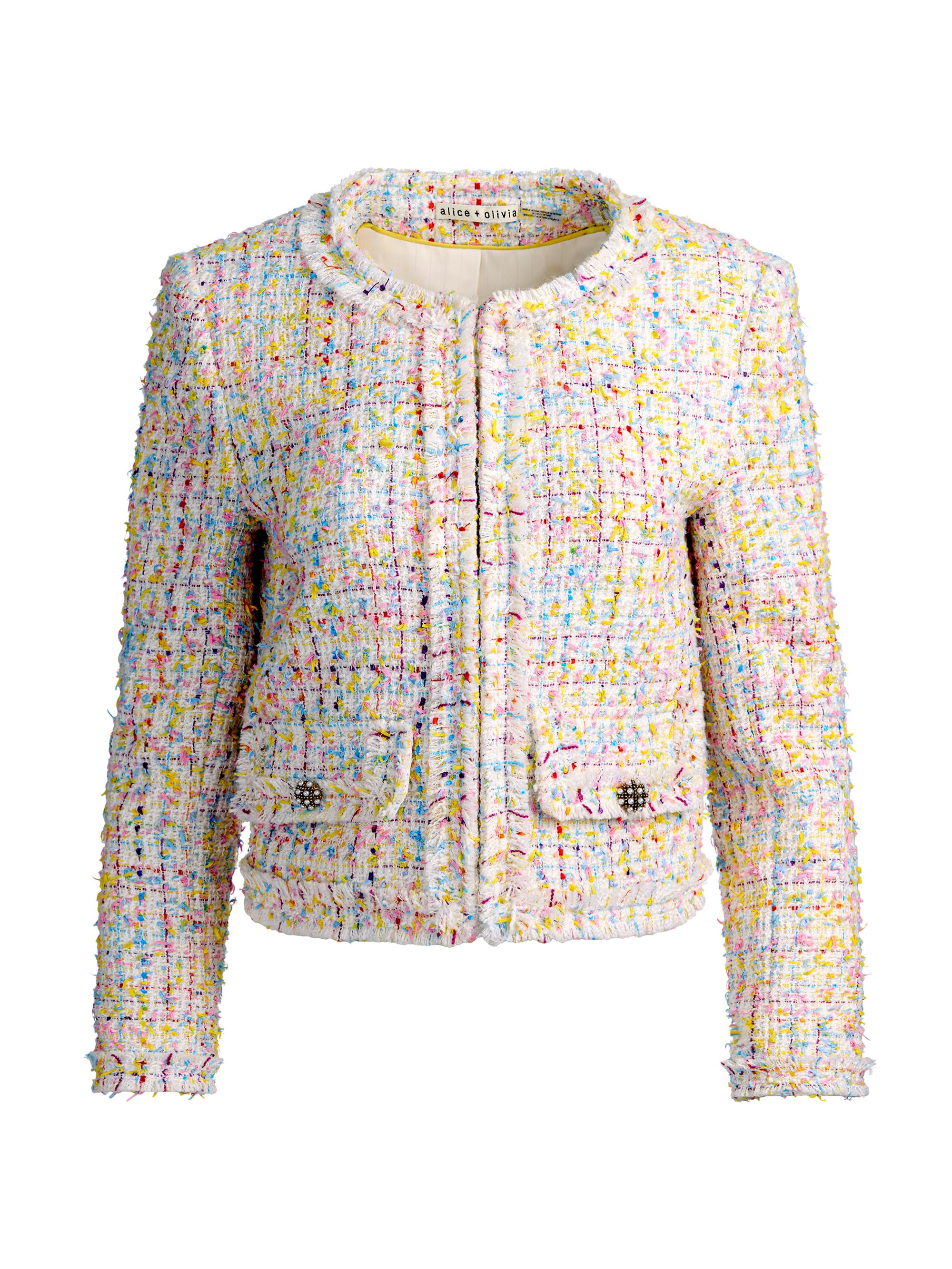 ALICE + OLIVIA Women's Landon Tweed Crop Jacket - Off White Multi