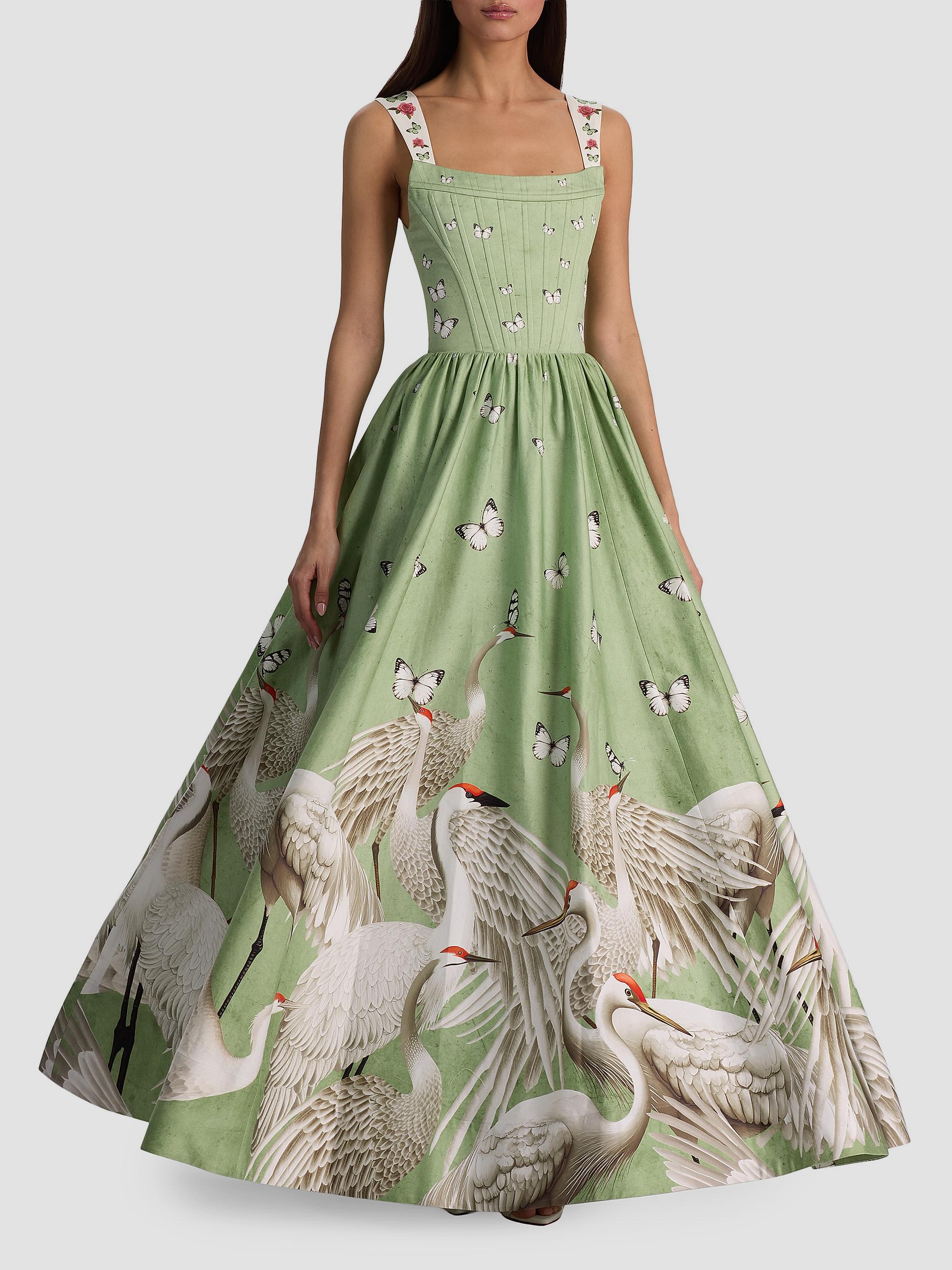 alice and olivia lime green dress + Guinevere Stretch-Cotton Bustier Maxi jewel-tones