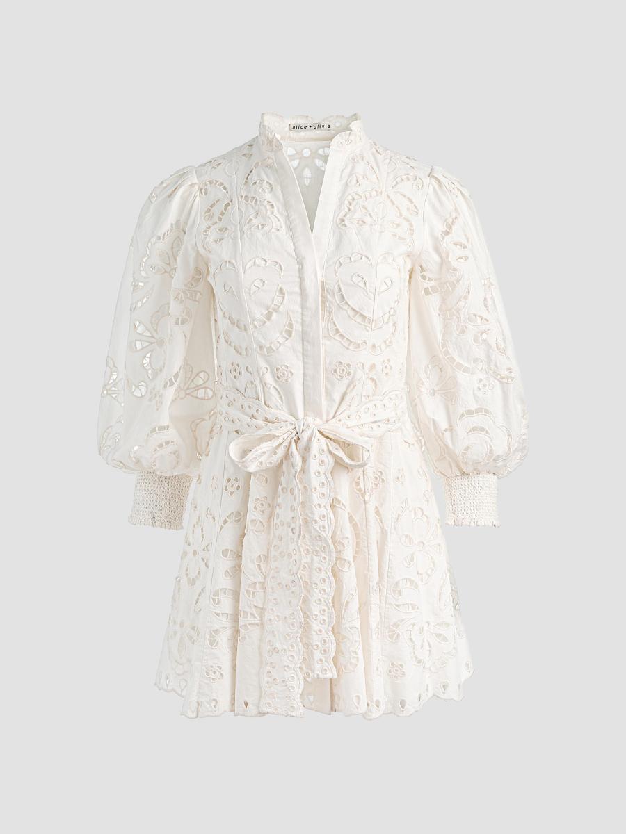 alice and olivia loryn embroidered mini shirt dress ALICE + OLIVIA Loryn Embroidered Dress