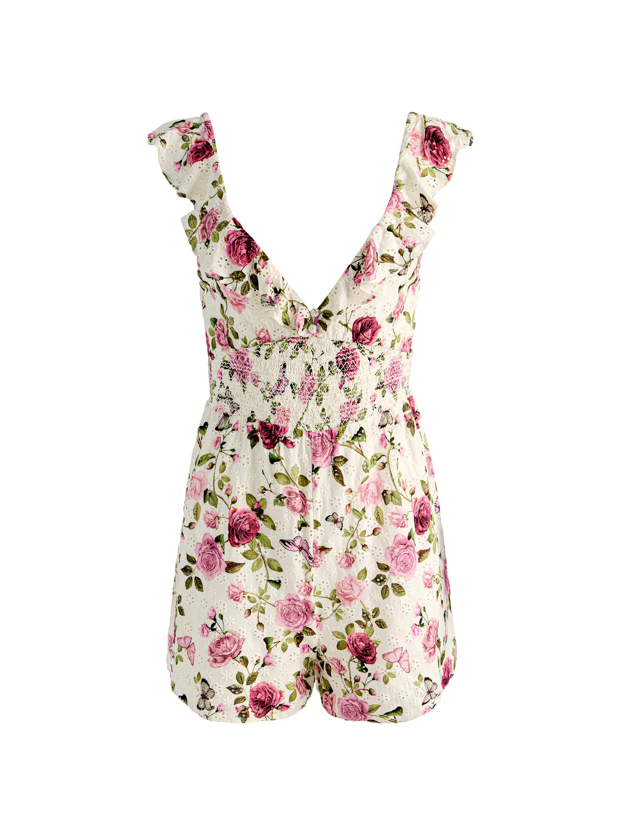 ALICE + OLIVIA Women's Gemma Embroidered Floral Romper - Garden Gossip Offwhite | Thumbnail 8