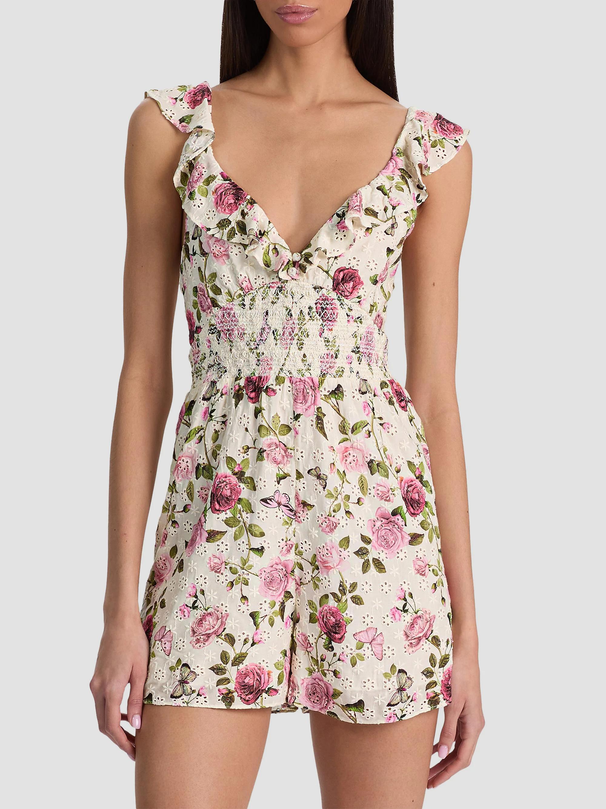 ALICE + OLIVIA Gemma Embroidered Floral Romper | Saks Fifth Avenue