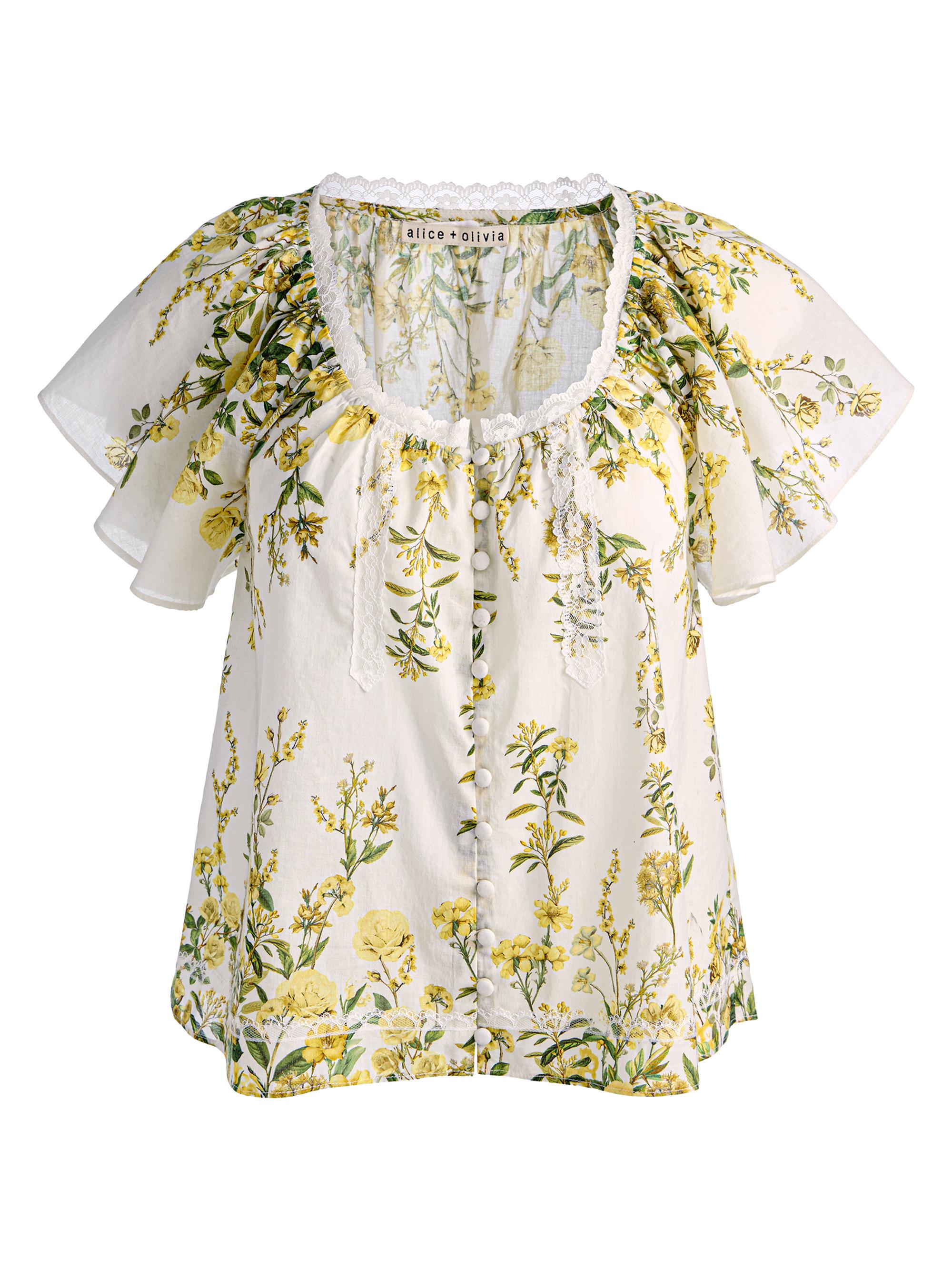 ALICE + OLIVIA Women's Odette Floral Cotton Top - Fresh Air Butter | Thumbnail 7