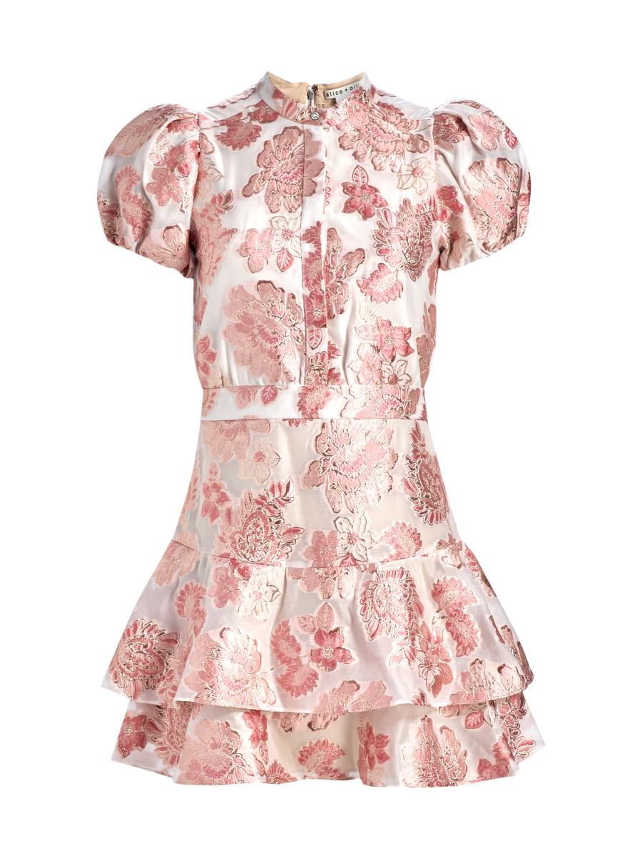 Alice And Olivia Women's Loryn Metallic Brocade Tiered Minidress In Pink