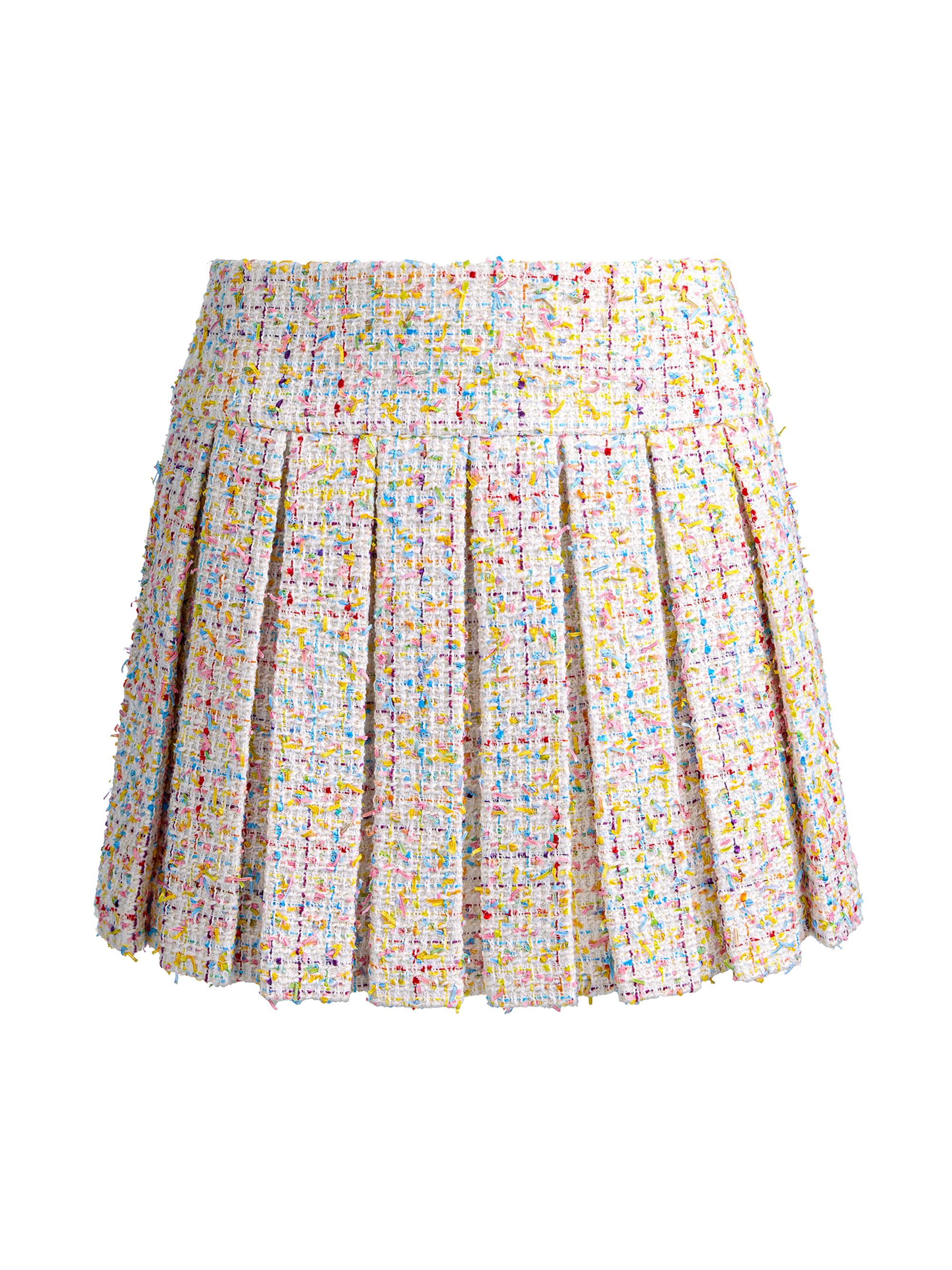 ALICE + OLIVIA Women's Emilie Box Pleated Tweed Miniskirt - Off White Multi | Thumbnail 7