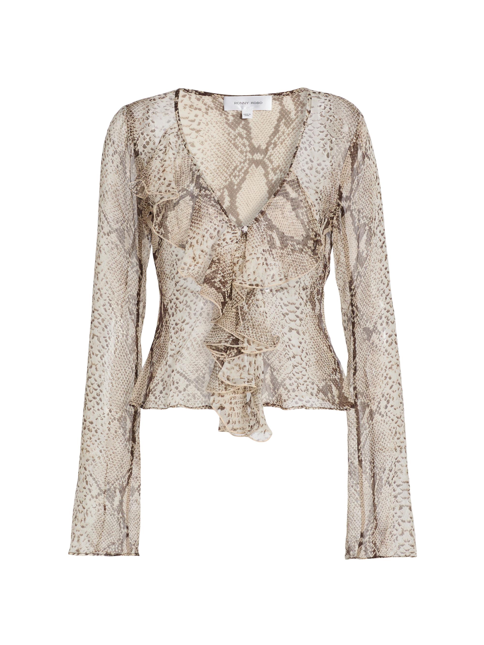 Klaire Silk Snakeskin Print Ruffle Top