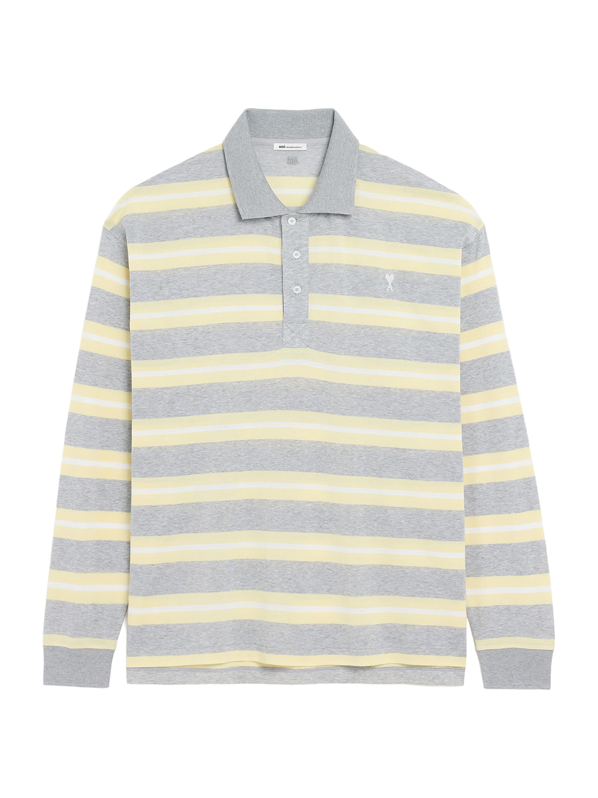 AMI Paris Men's Ami de Coeur Striped Polo Shirt - Gris Chine Jaune Blanc