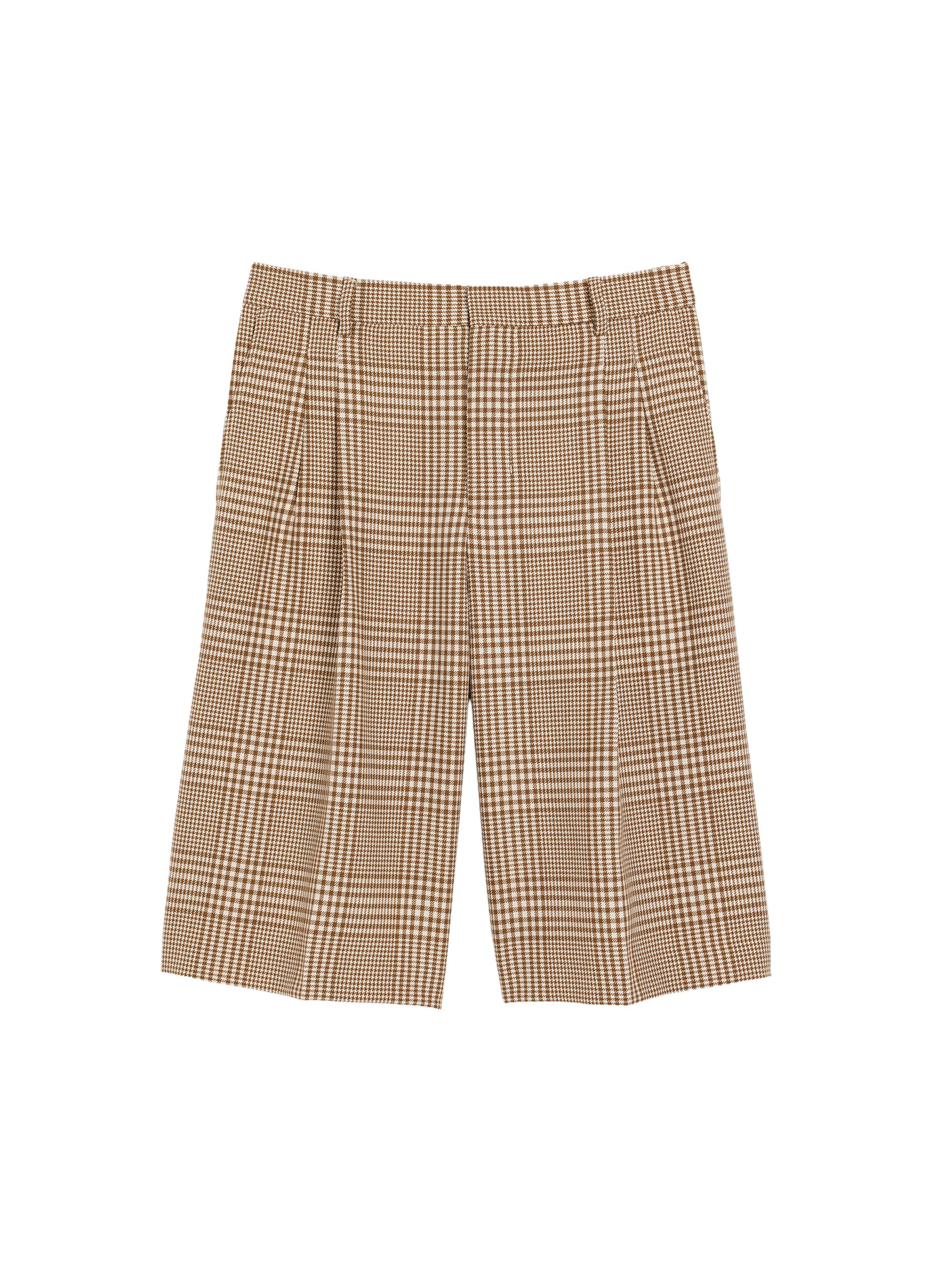 AMI Paris Men's Plaid Pleated Wool Shorts - Caramel Blanc Creme
