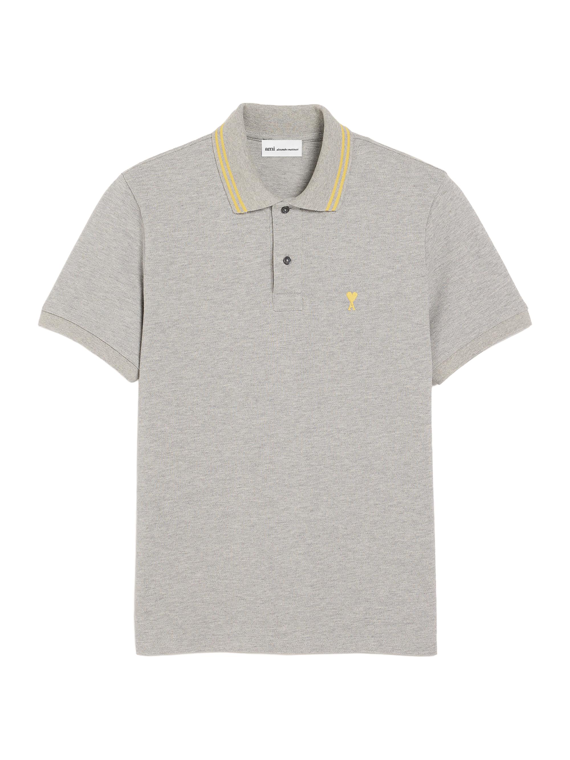 AMI Paris Men's Ami de Coeur Tipped Slim-Fit Polo Shirt - Gris Chine Clair Jaune