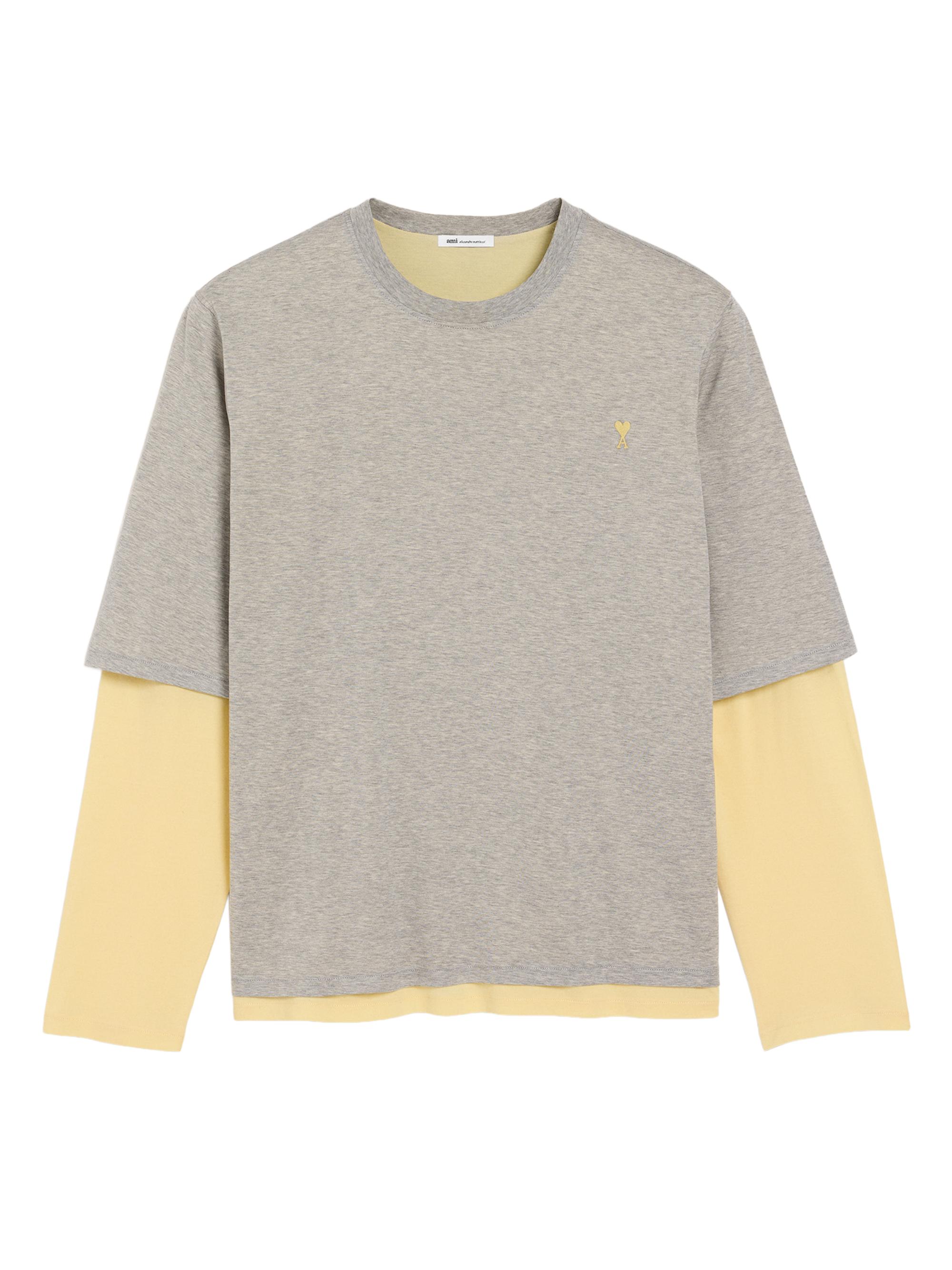 AMI Paris Men's Ami de Coeur Double-Layered Cotton T-Shirt - Gris Chine Clair Jaune