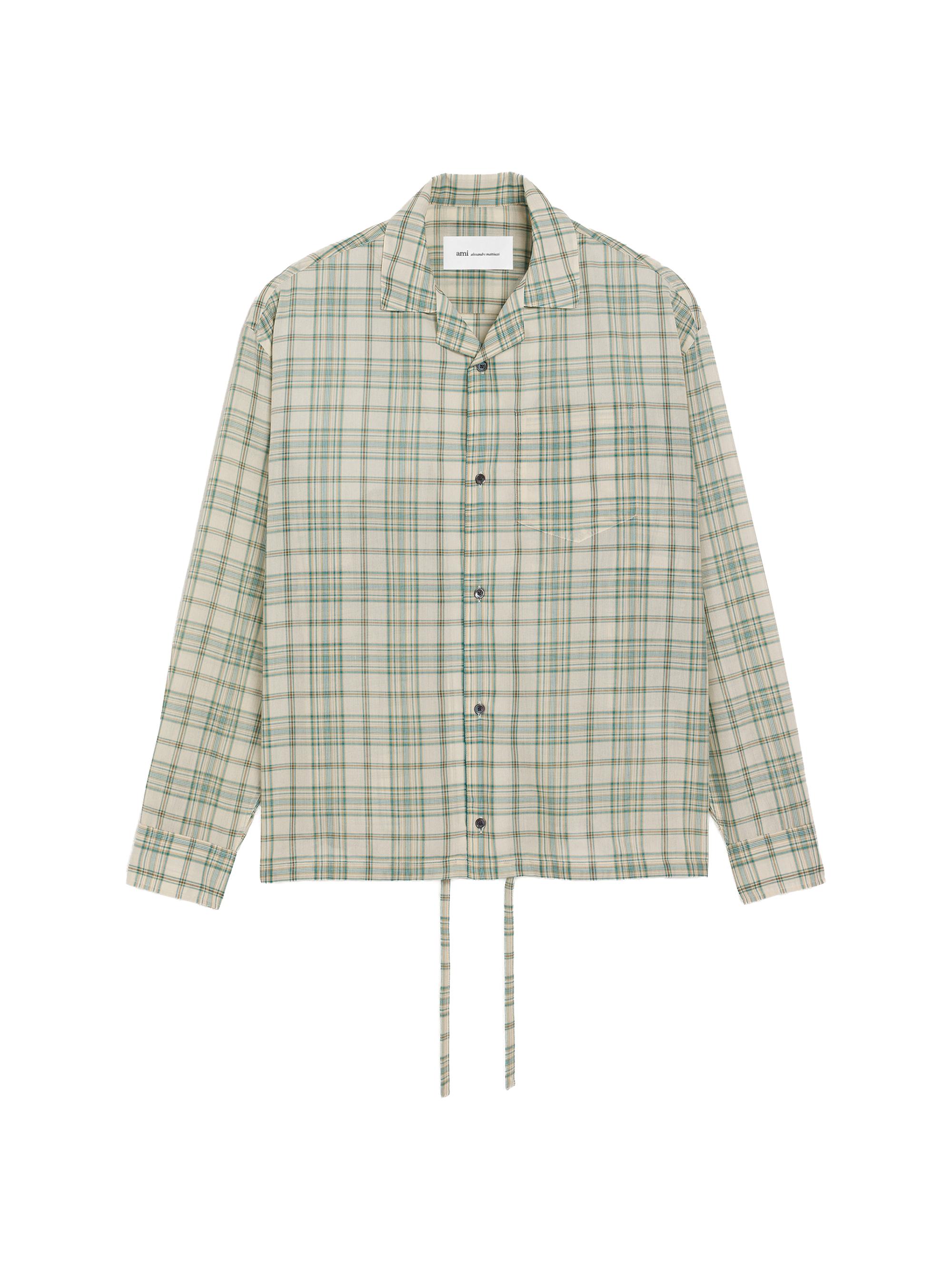 AMI Paris Men's Plaid Cotton-Blend Boxy Camp Shirt - Vert Sapin Blanc Creme