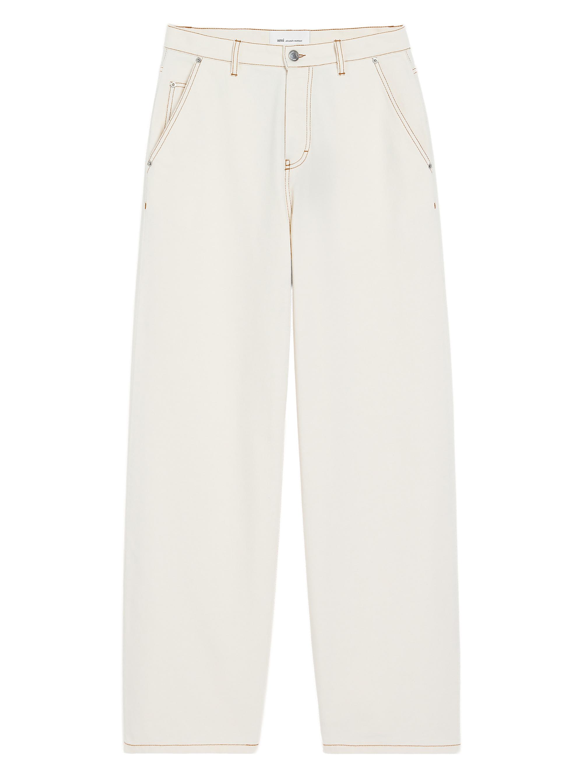 AMI Paris Men's Contrast-Topstitch Jeans - Blanc Creme