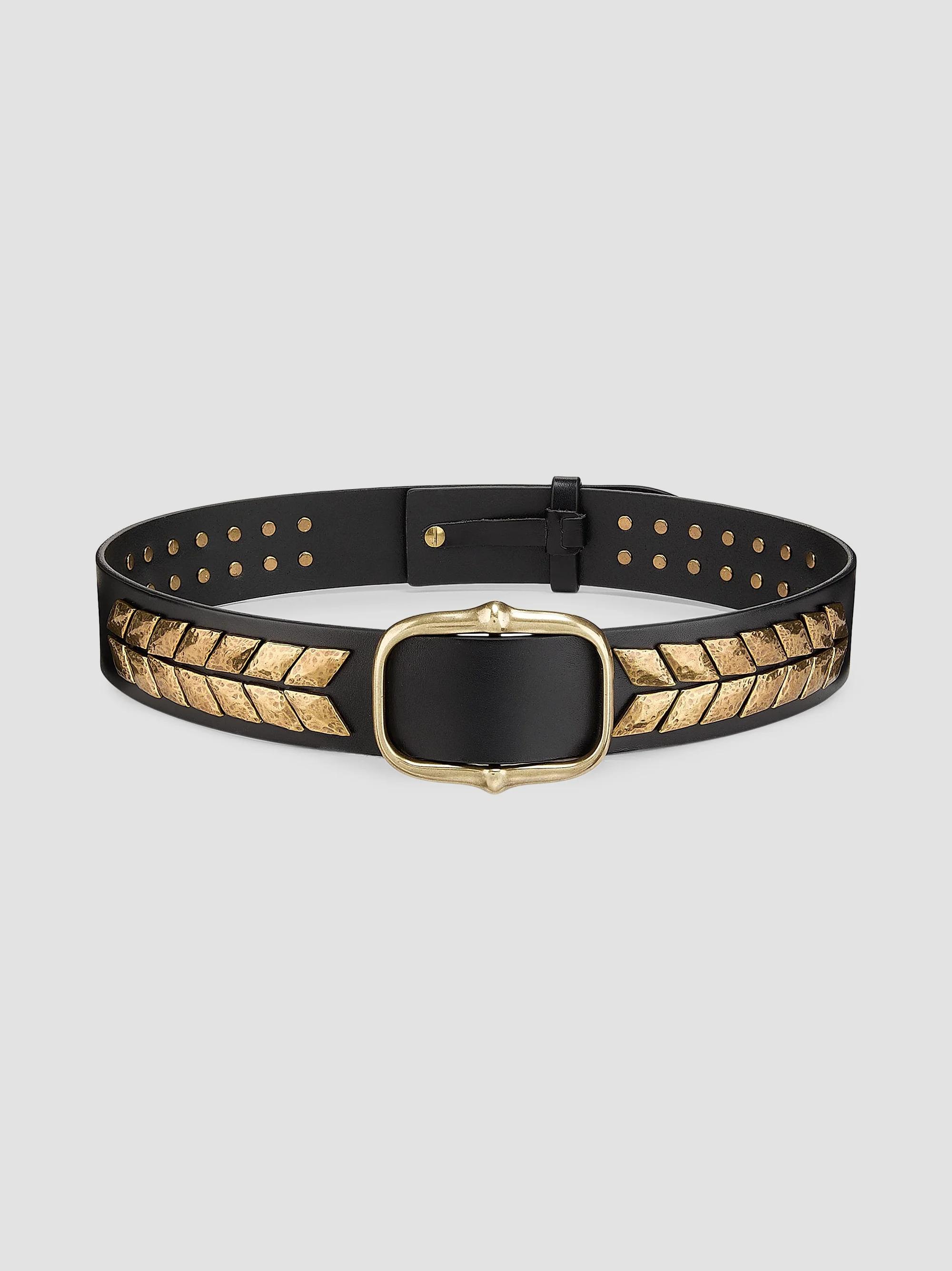 Isabel Marant Black Leather Studded Belt with Gold Buckle - Size 70 Isabel Marant Zap Studded Leather Belt | Saks Fifth Avenue main image 4