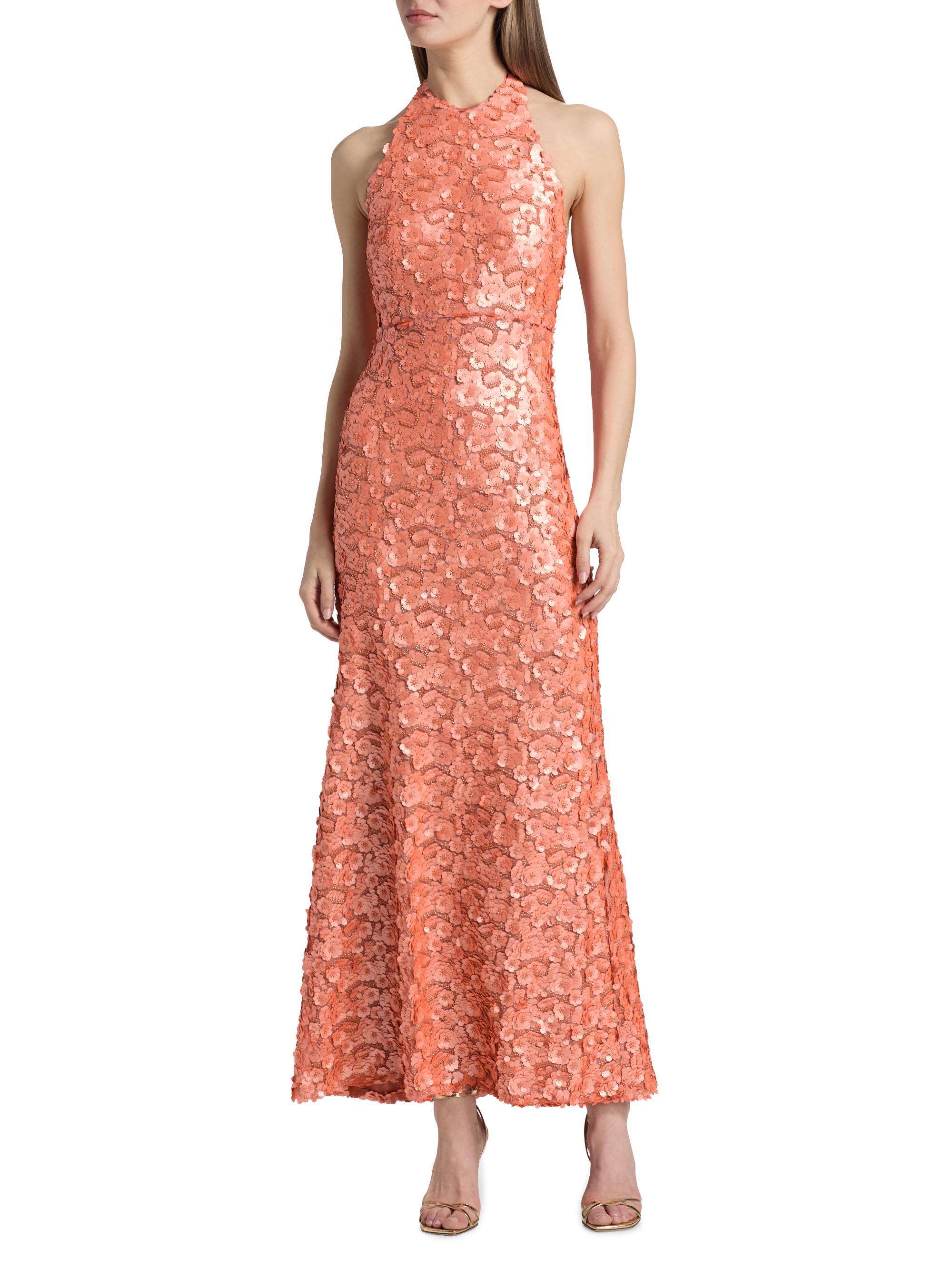 Ramy Brook Women's Giada Floral Sequined Halter Gown - Coral Paillette | Thumbnail 3