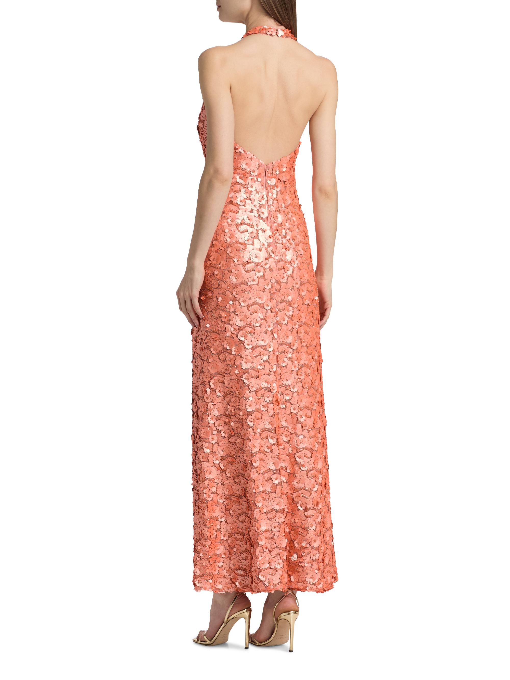 Ramy Brook Women's Giada Floral Sequined Halter Gown - Coral Paillette | Thumbnail 5