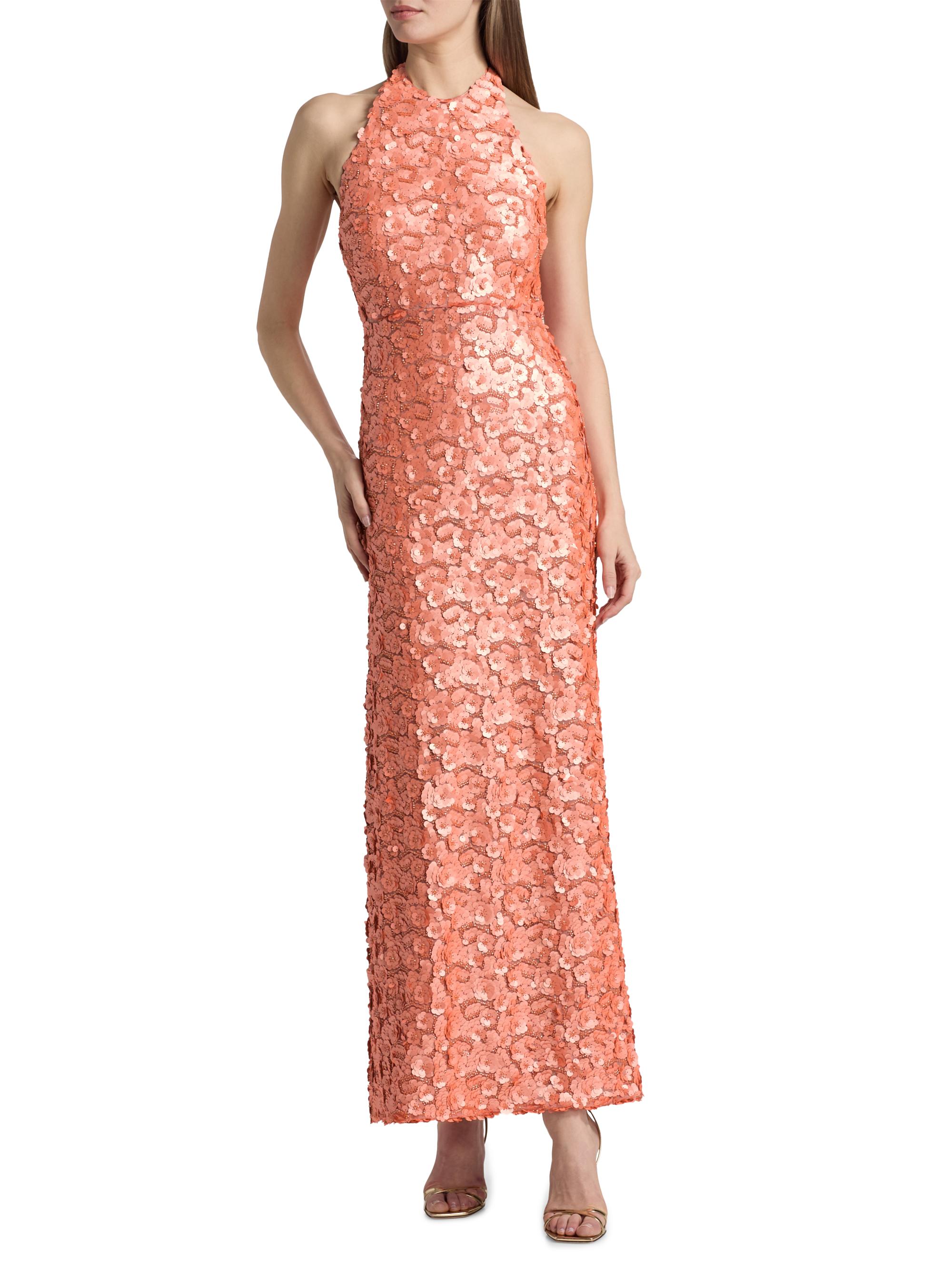 Ramy Brook Women's Giada Floral Sequined Halter Gown - Coral Paillette | Thumbnail 2