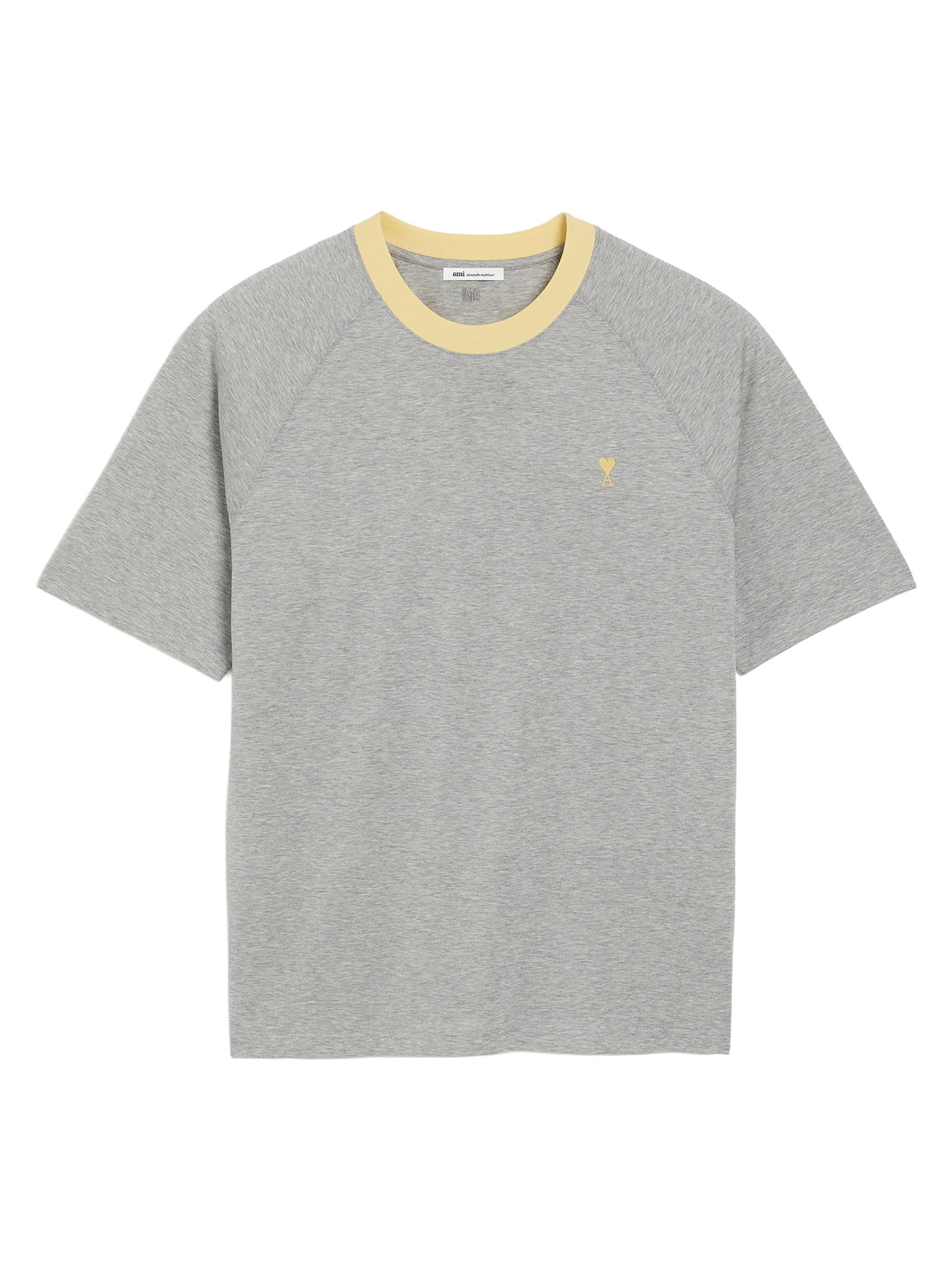 AMI Paris Men's Logo Embroidered Cotton T-Shirt - Gris Chine Clair Jaune
