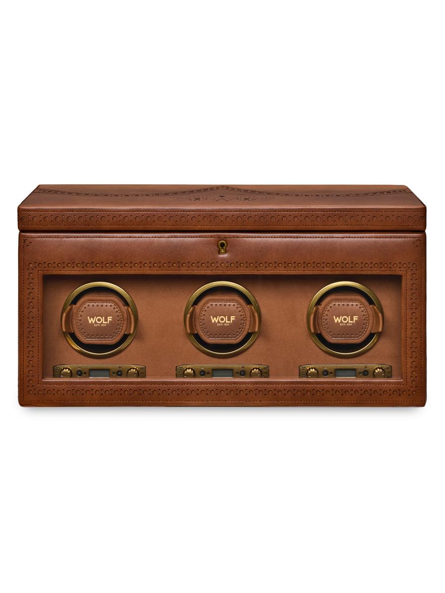 Wolf Designs Brogue Triple Watch Winder Storage Box