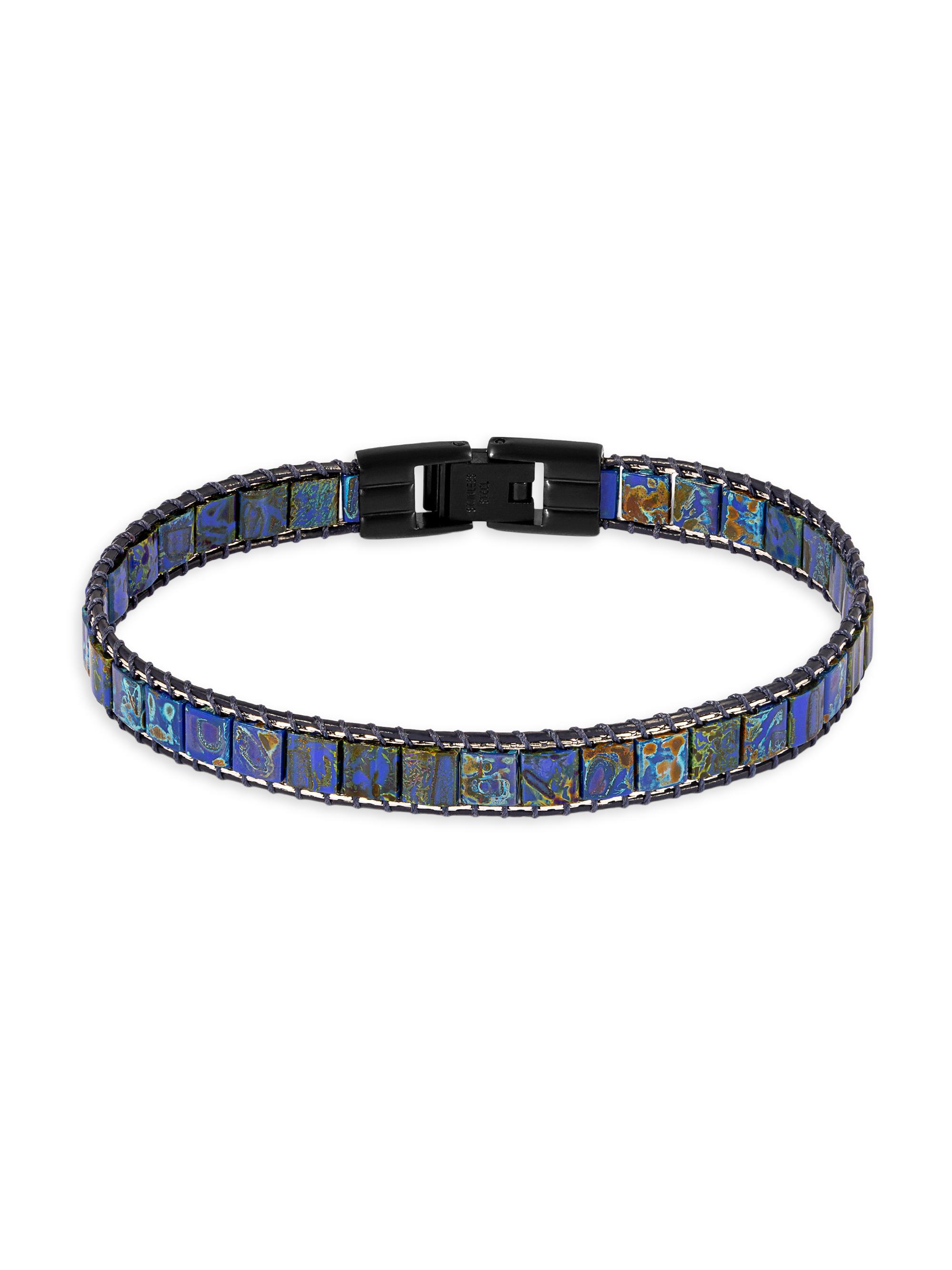 Tateossian Men's RT IP Stainless Steel & Mosaic Glass Bead Bracelet - Blue