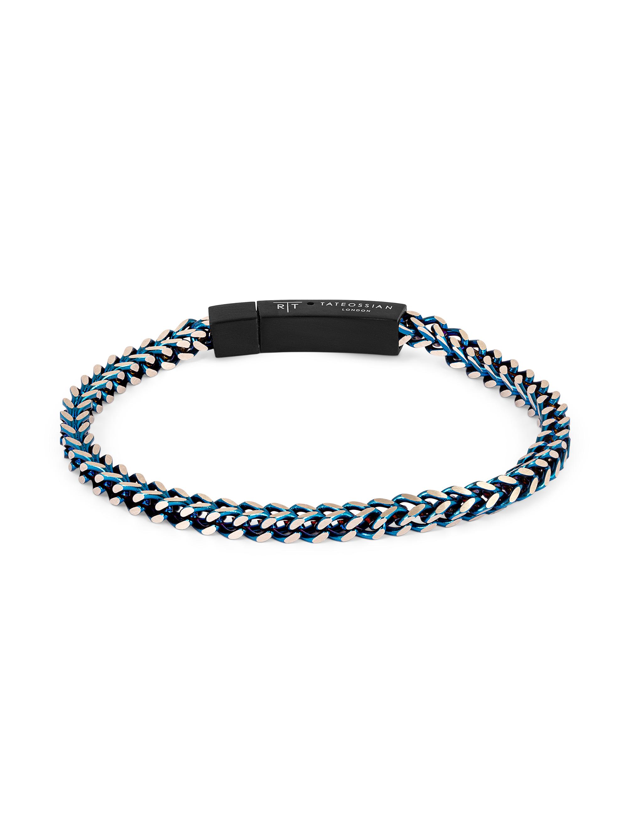 Tateossian Men's RT Stainless Steel Chevron Click Bracelet - Blue