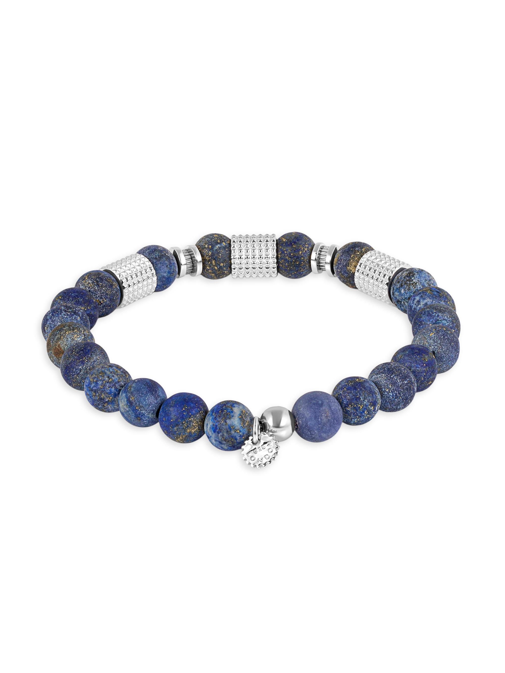 Tateossian Men's Giza Tubo Rhodium-Plated Sterling Silver & Lapis Beaded Bracelet - Blue