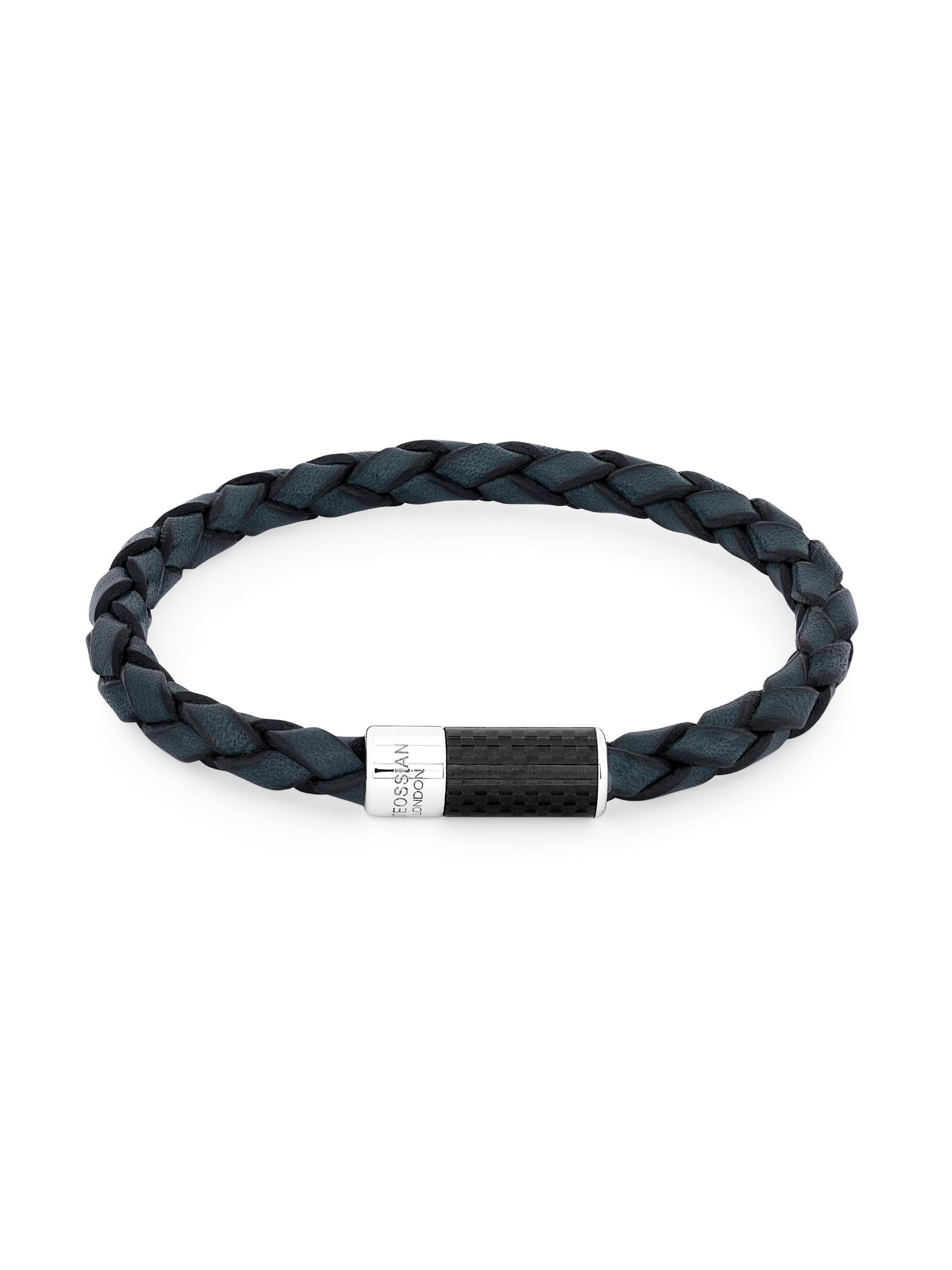 Tateossian Men's RT Carbon Pop Braided Leather Bracelet - Blue